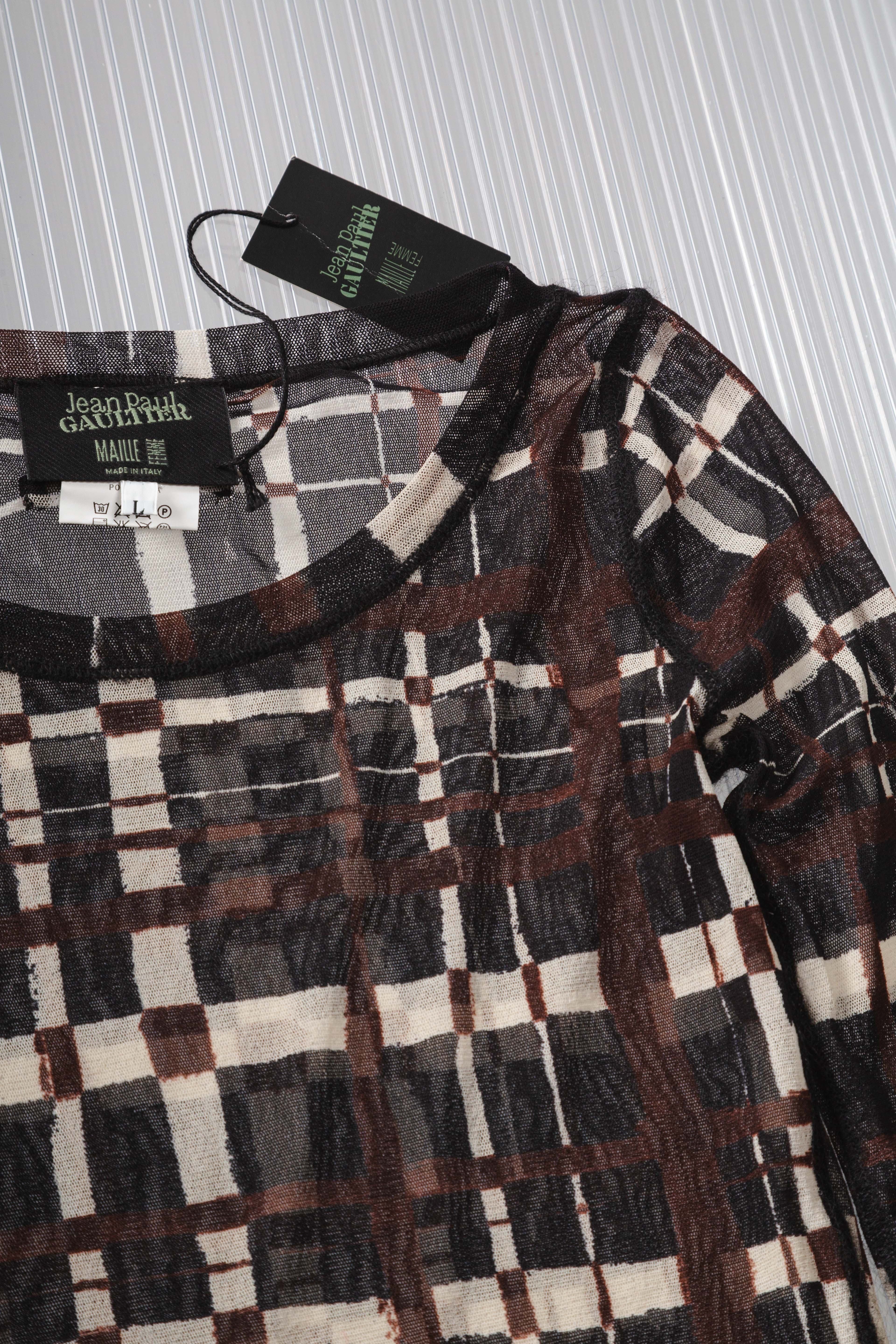 FW2001 CHECK MESH LONG SLEEVED TOP