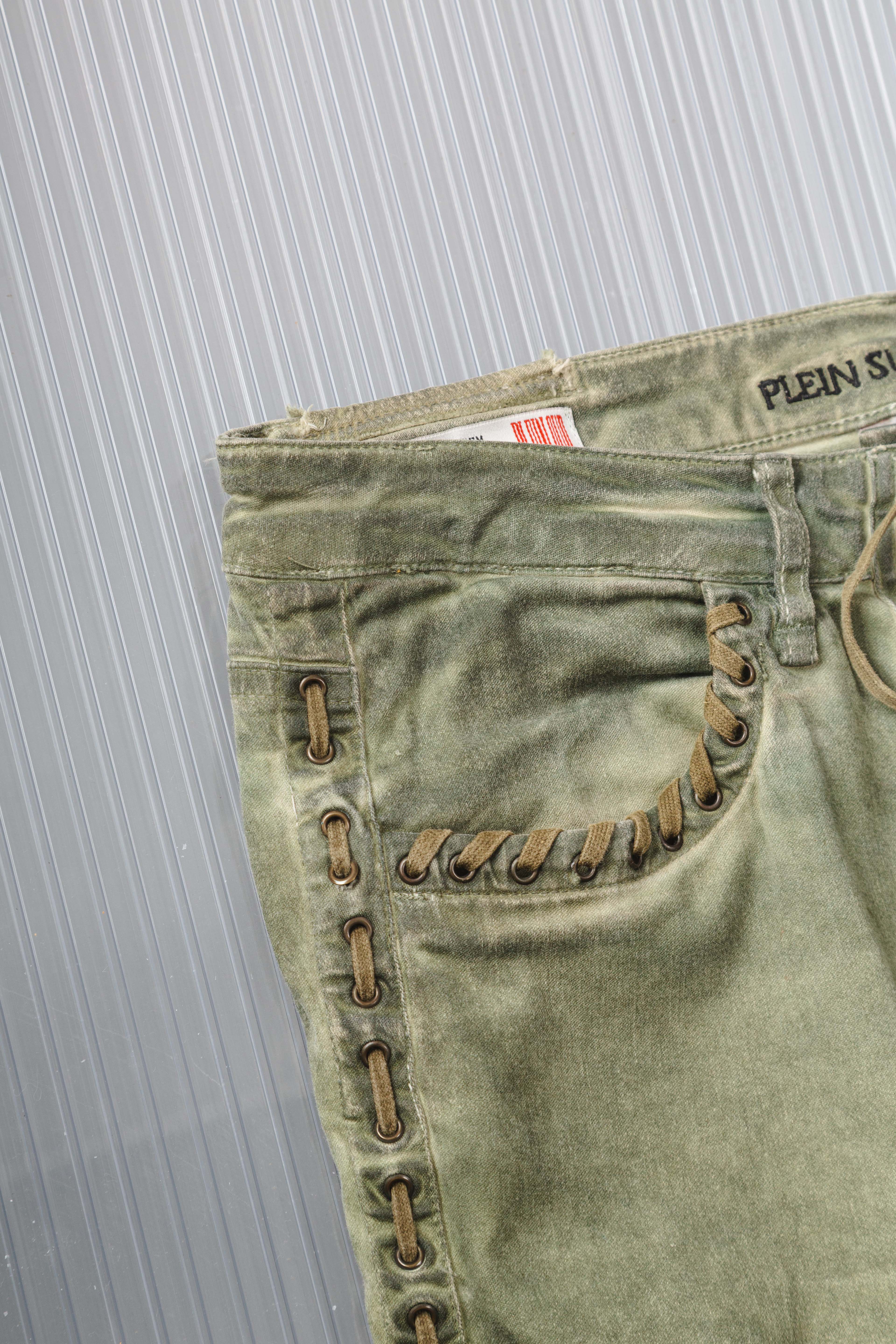 WASHED GREEN LACED PANTS