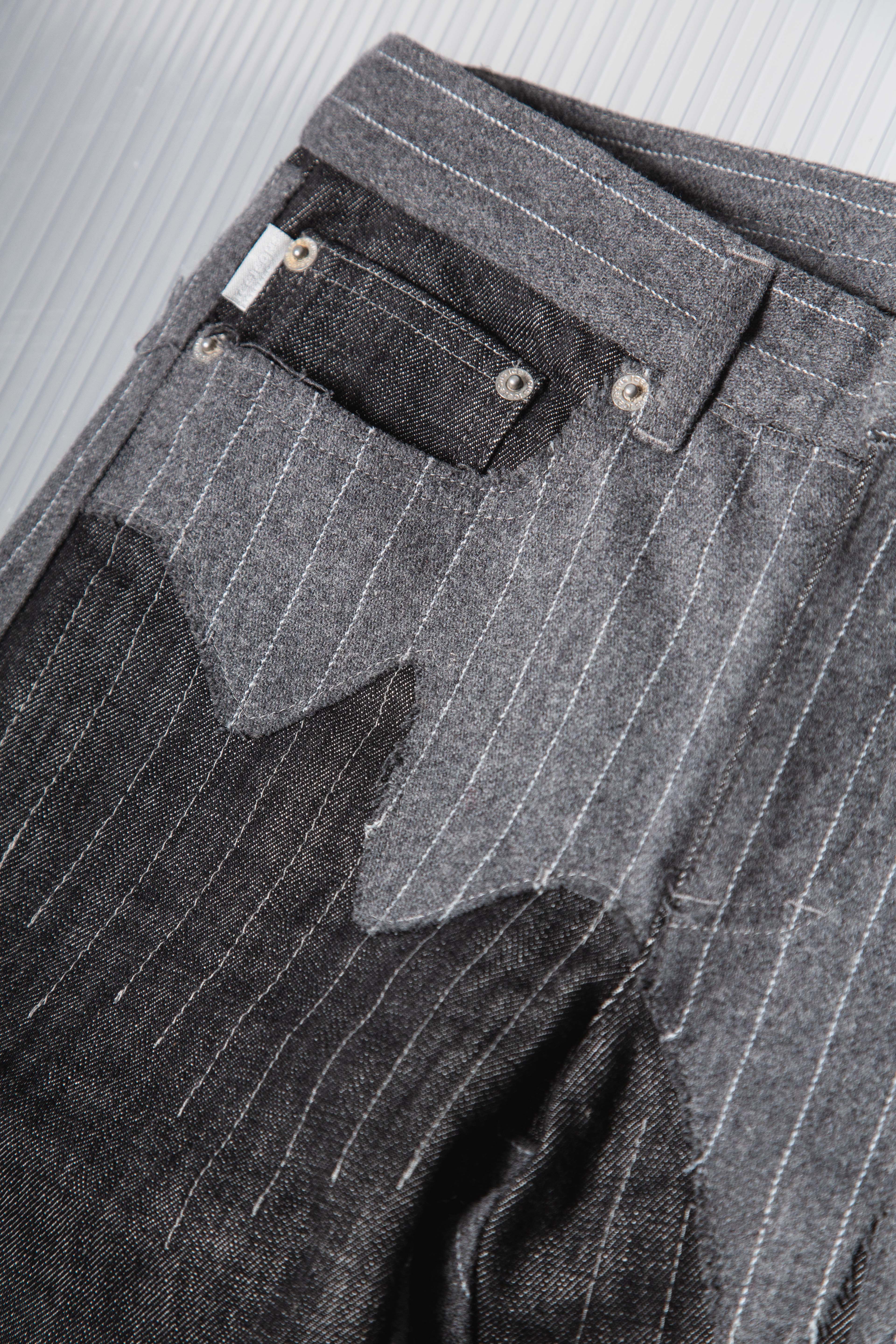 ICEBERG PATCHWORK STRIPED WOOL PANTS