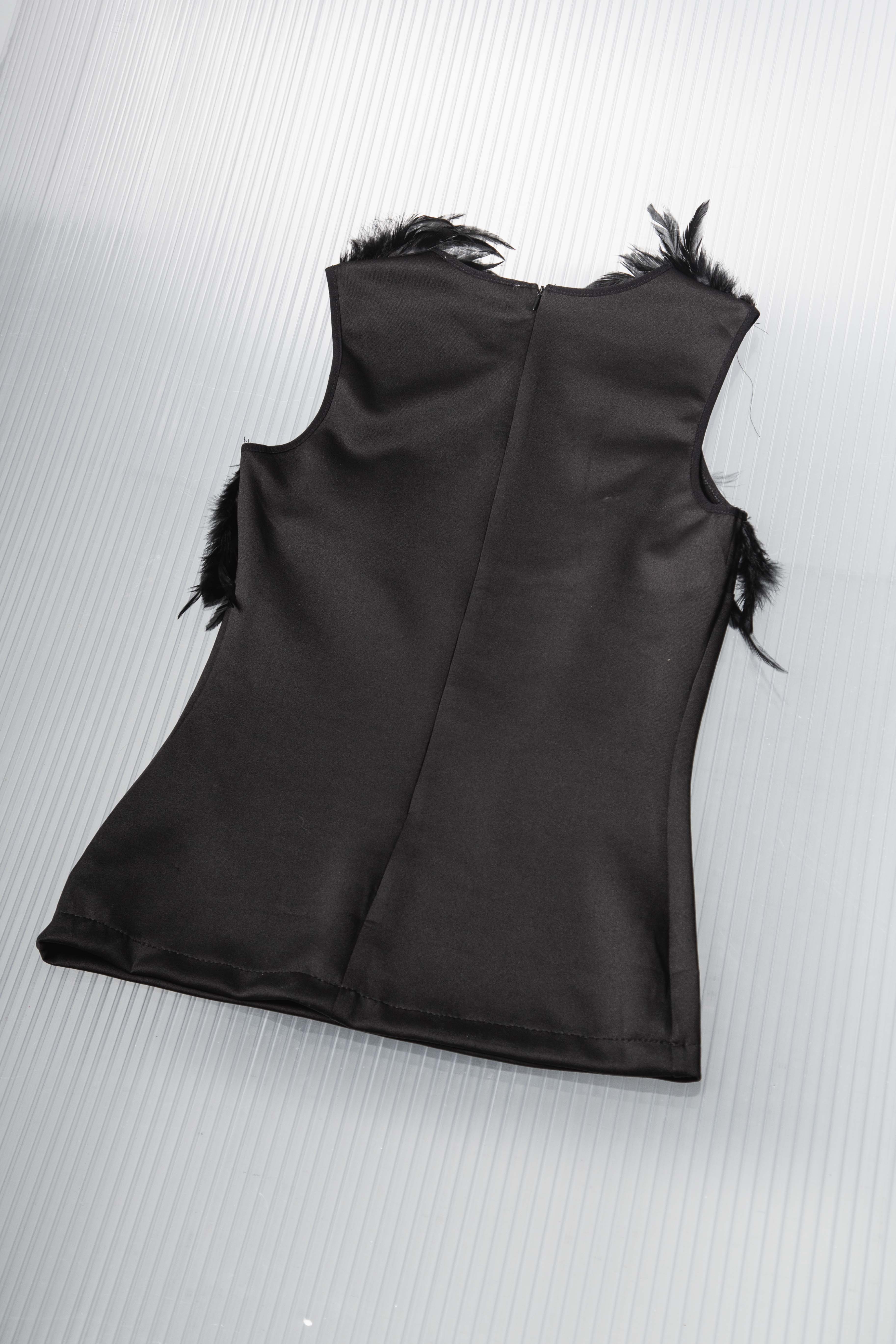BLACK FEATHERS STRETCH TOP