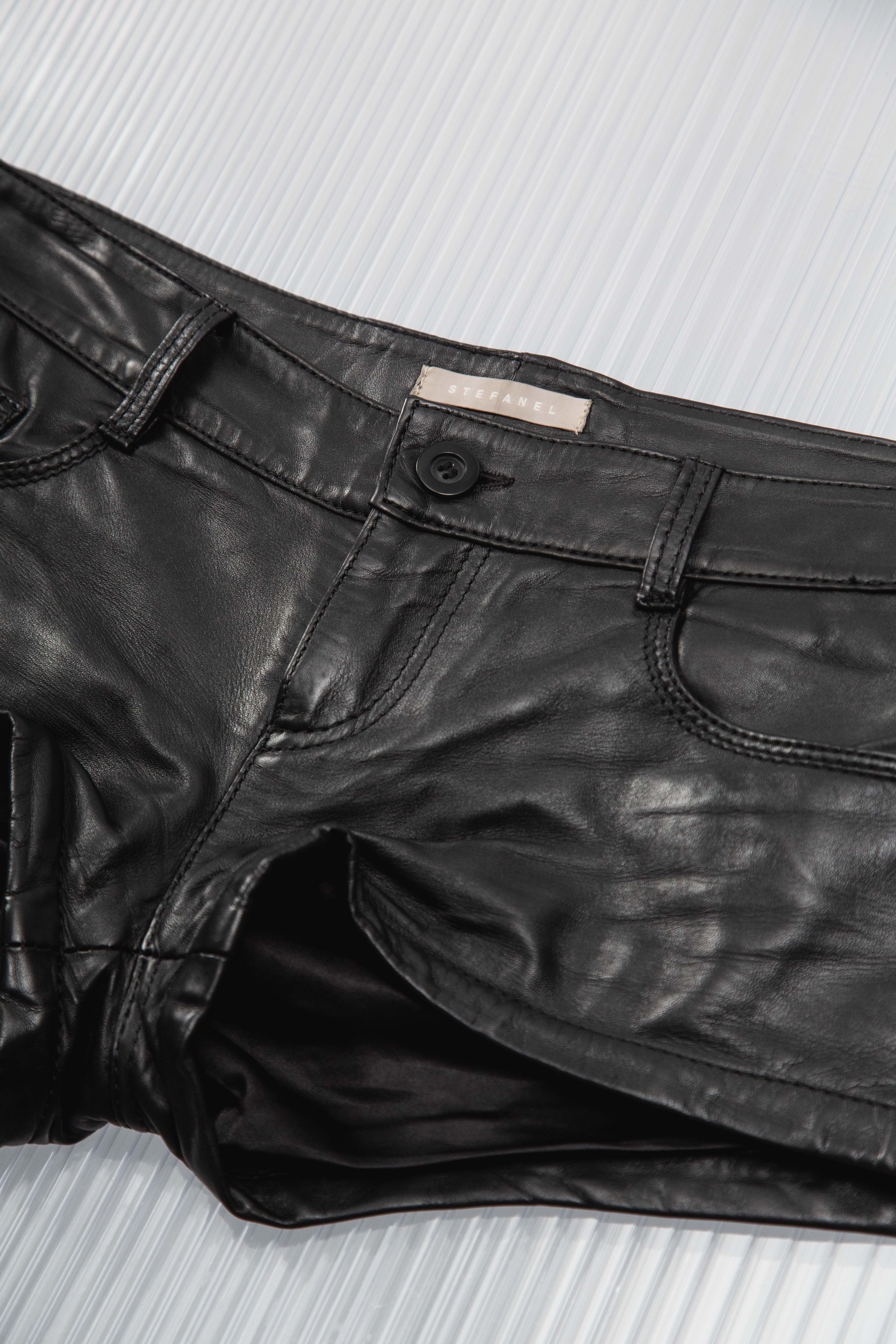 BLACK LEATHER MICRO SHORTS