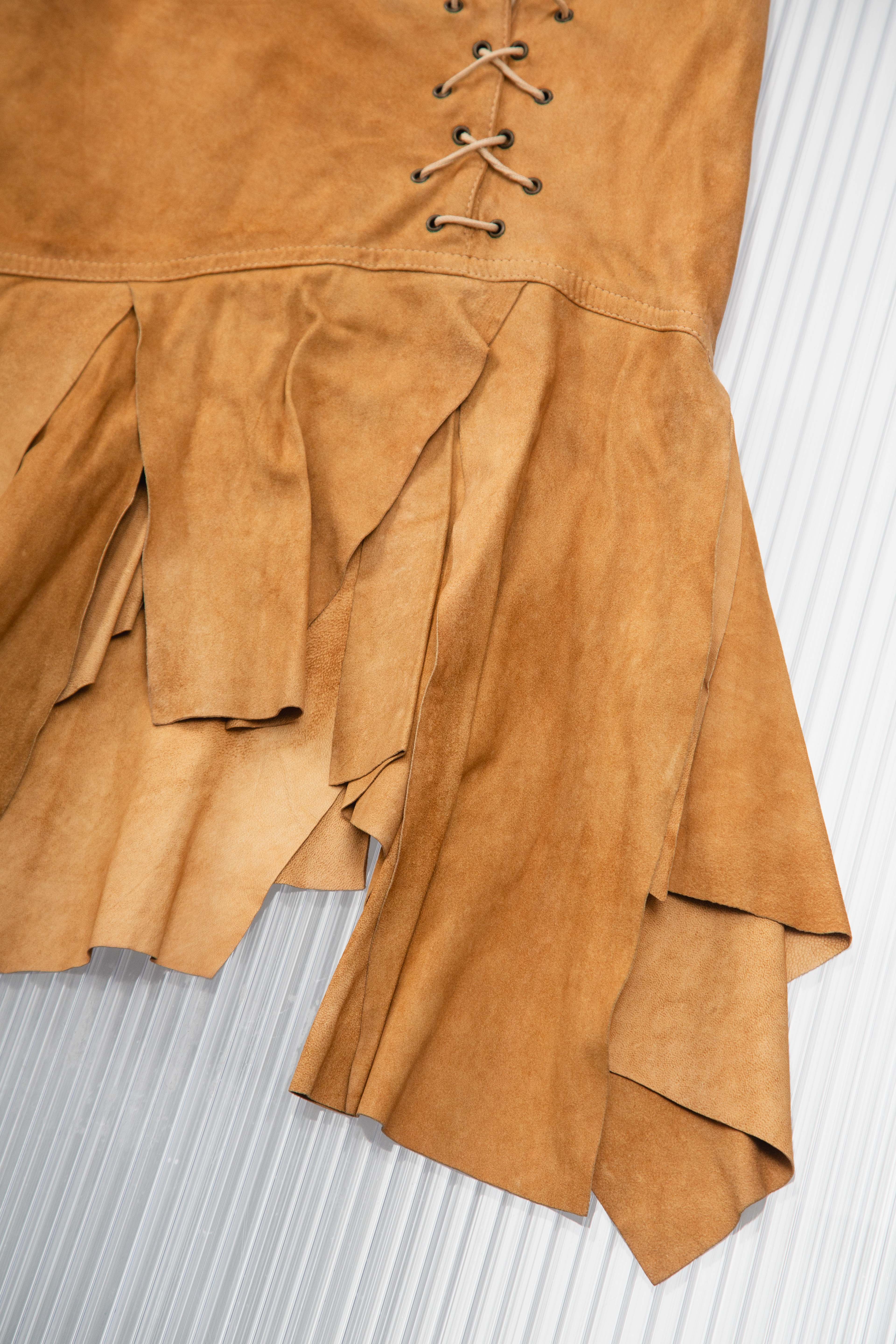PLEIN SUD LACED UP SUEDE RUFFLE SKIRT