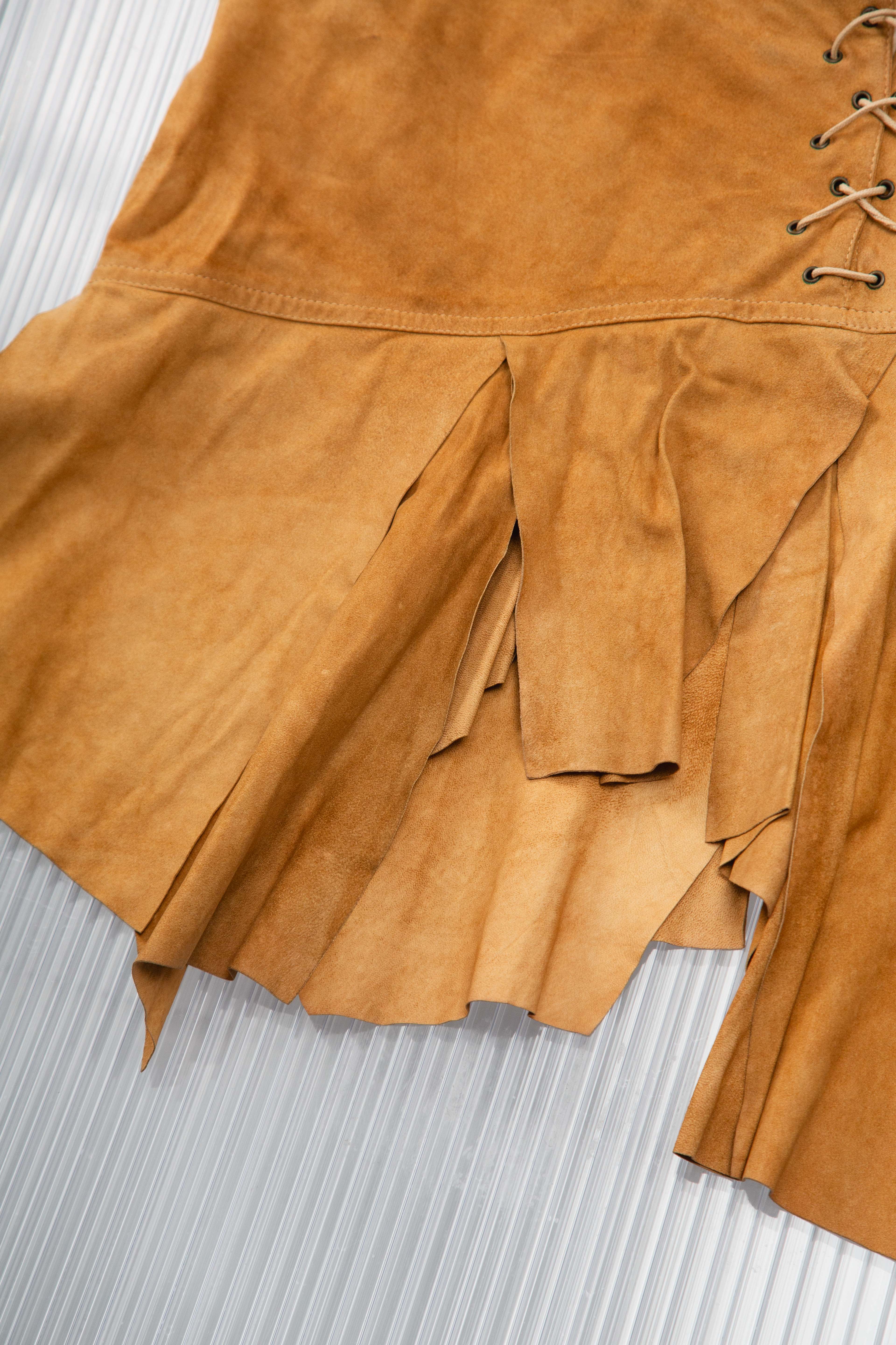 PLEIN SUD LACED UP SUEDE RUFFLE SKIRT