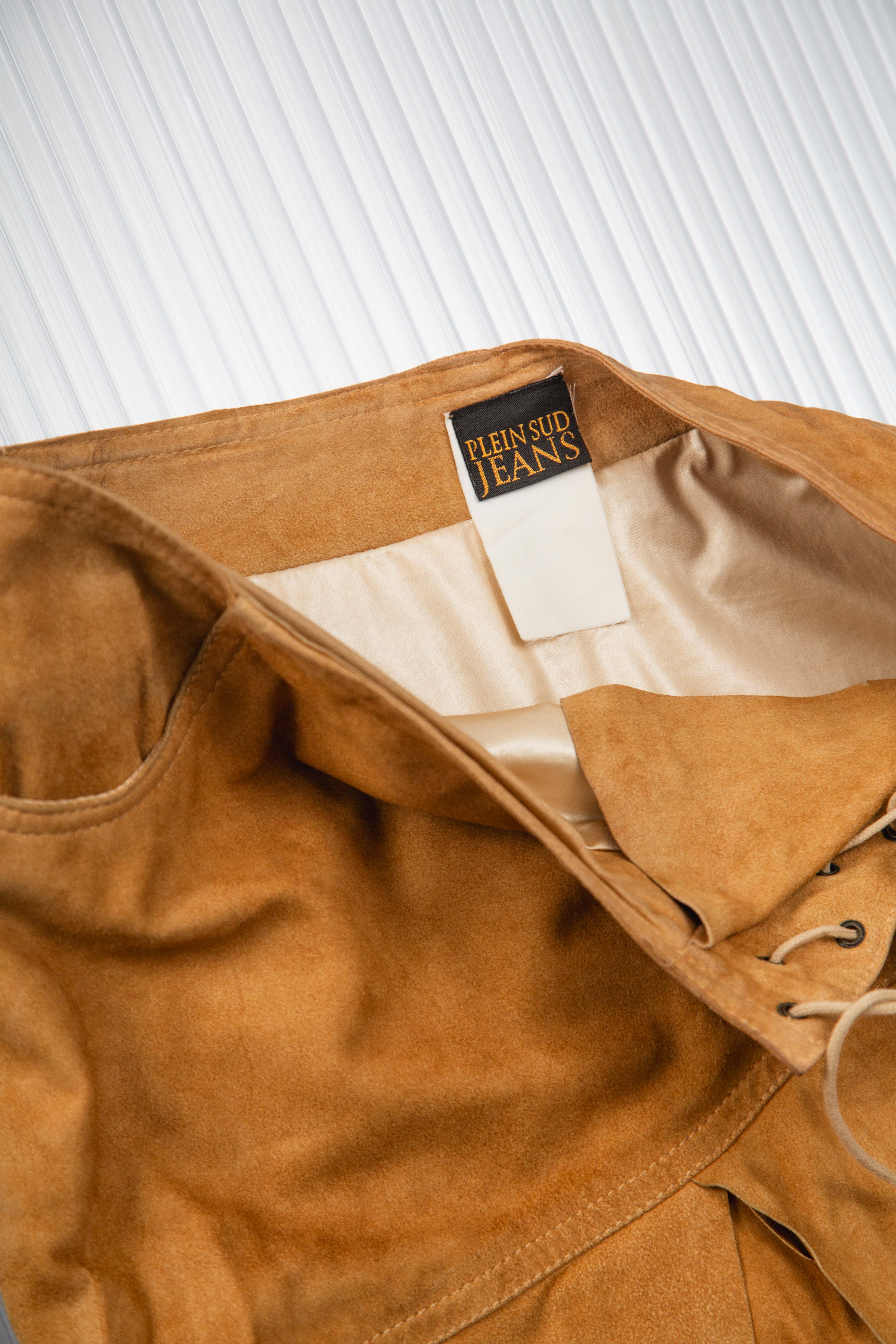 PLEIN SUD LACED UP SUEDE RUFFLE SKIRT