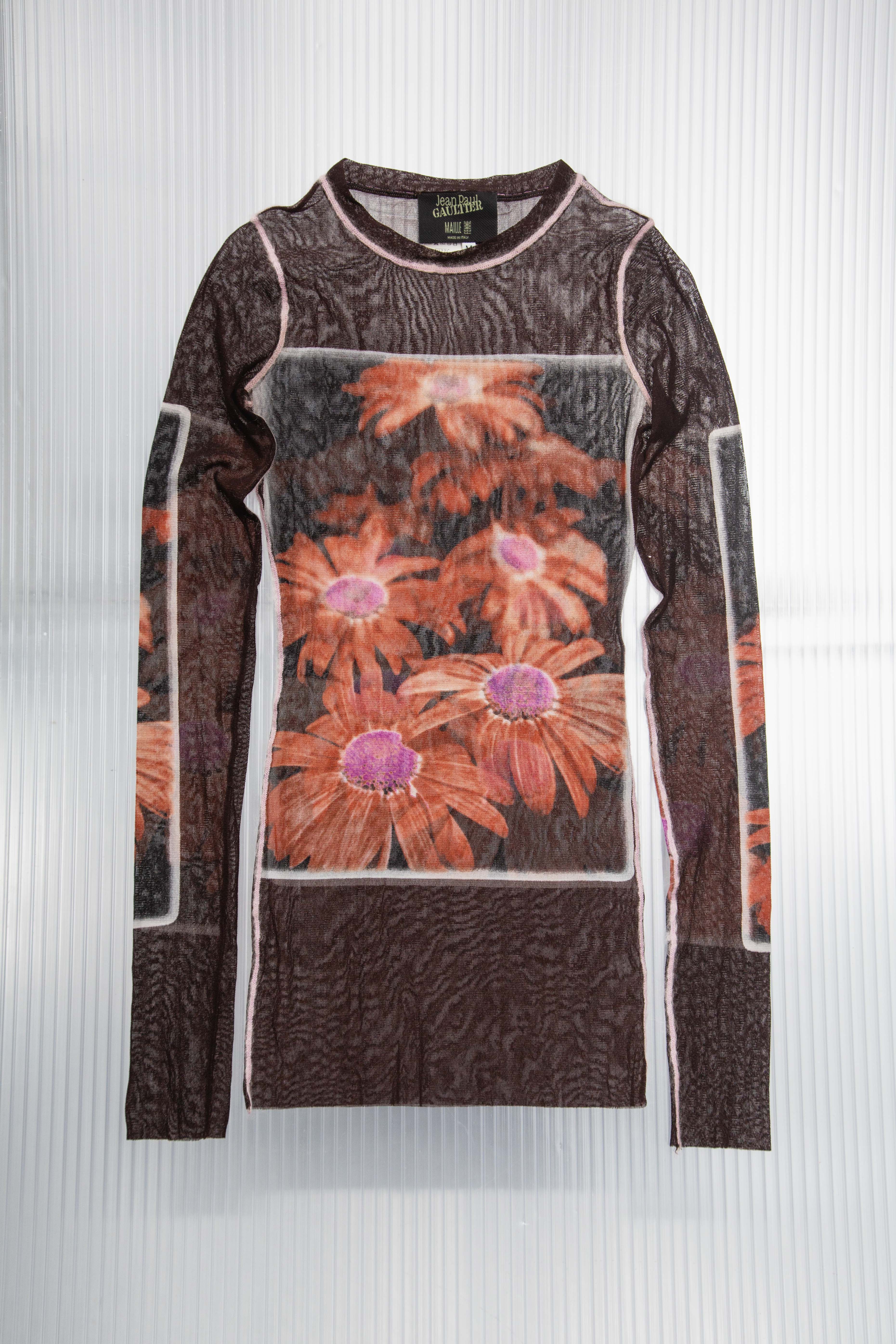 JEAN PAUL GUALTIER 90'S TRICOLOR FLORAL MESH LONG TOP