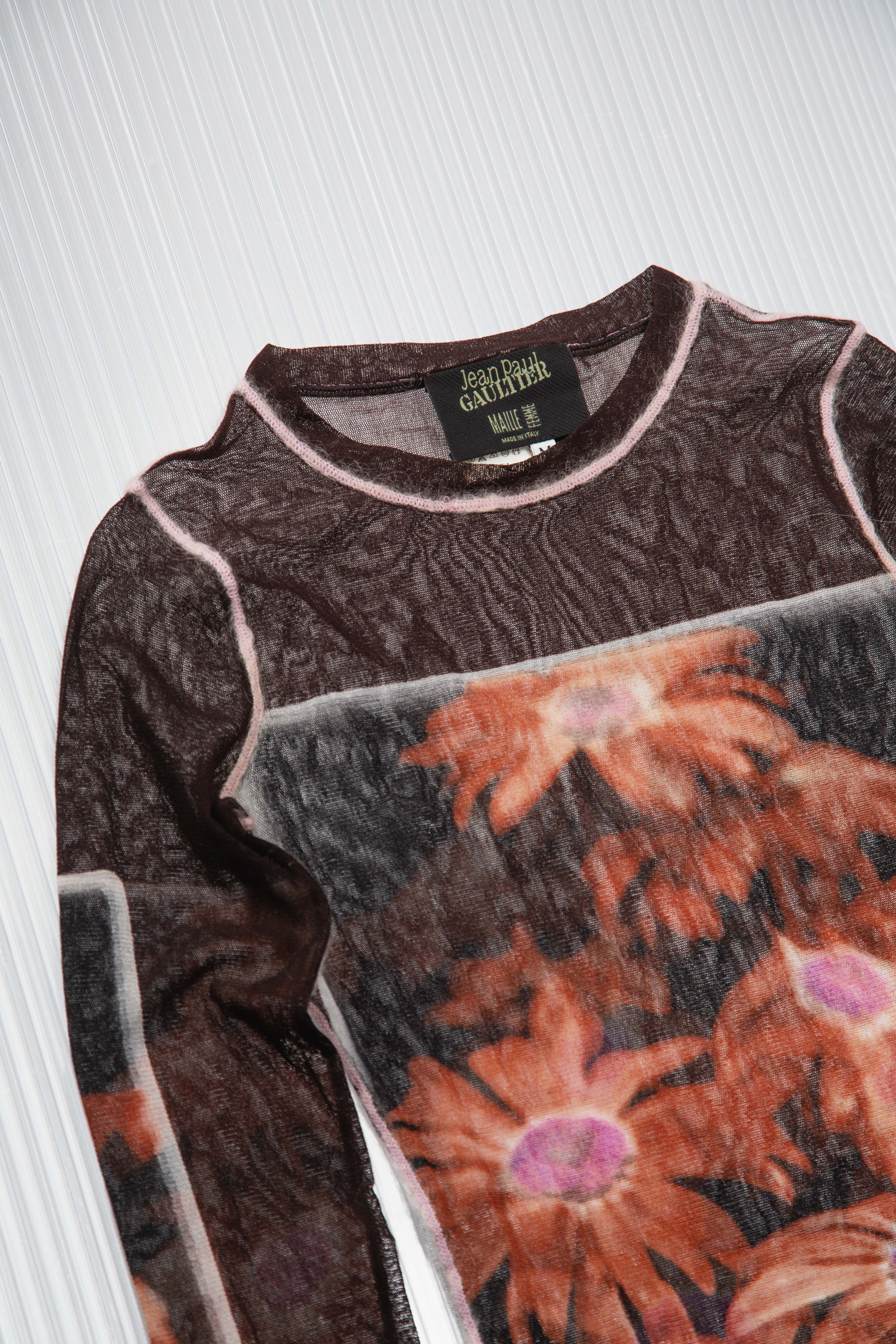 JEAN PAUL GUALTIER 90'S TRICOLOR FLORAL MESH LONG TOP