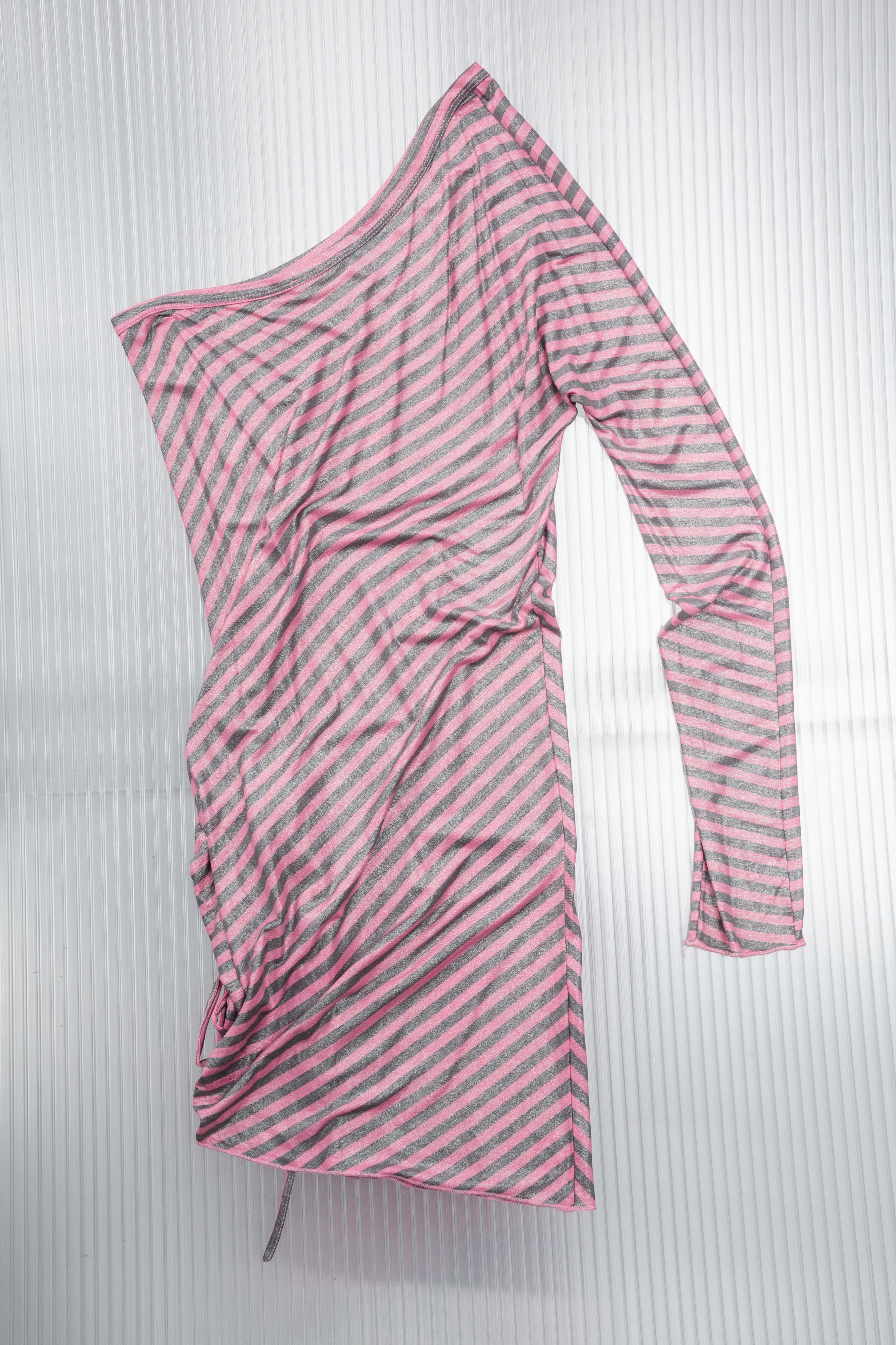 STRIPED ONE-SHOULDER RUCHED MINI DRESS