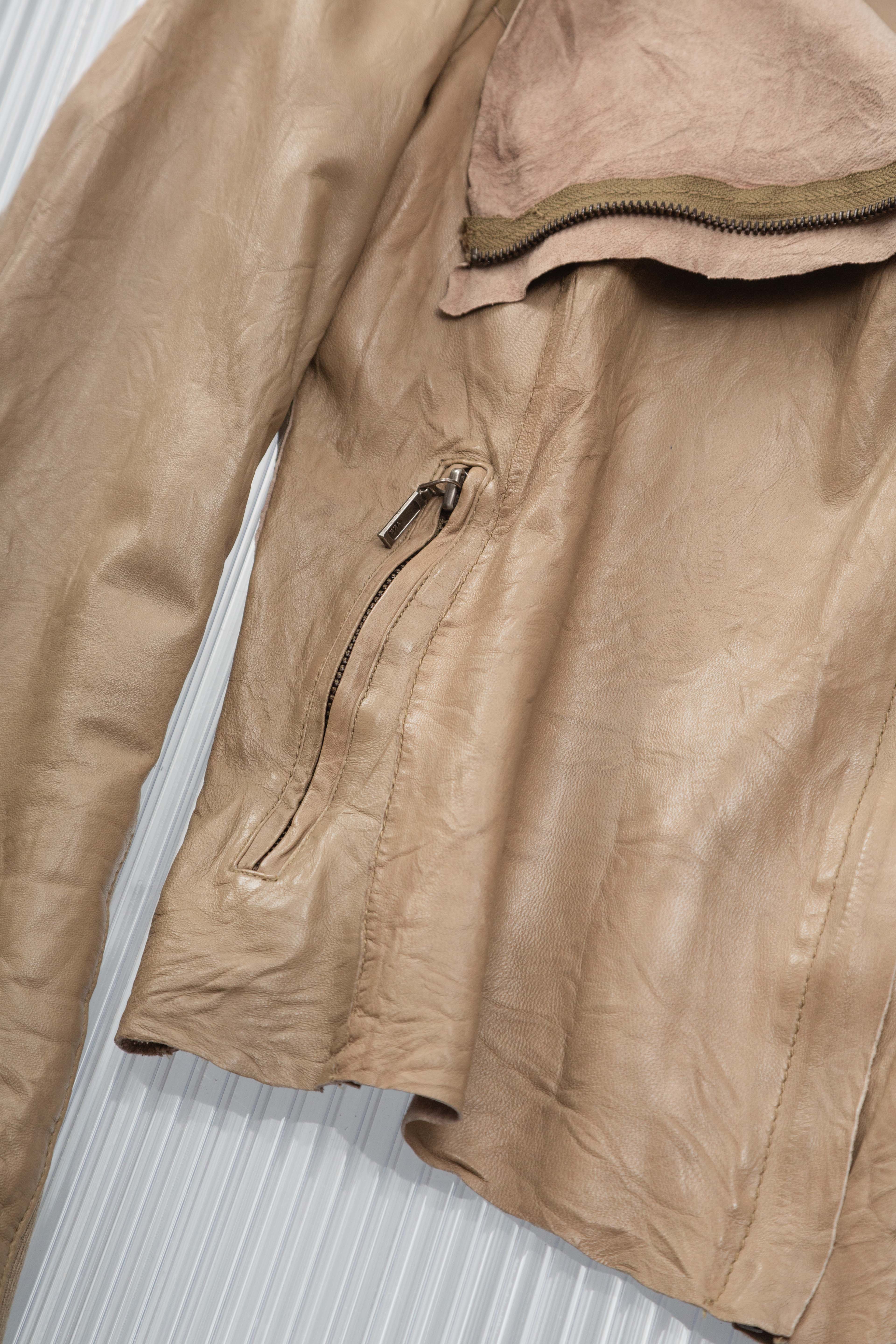 ECRU CRINKLED ASYMMETRICAL LEATHER JACKET
