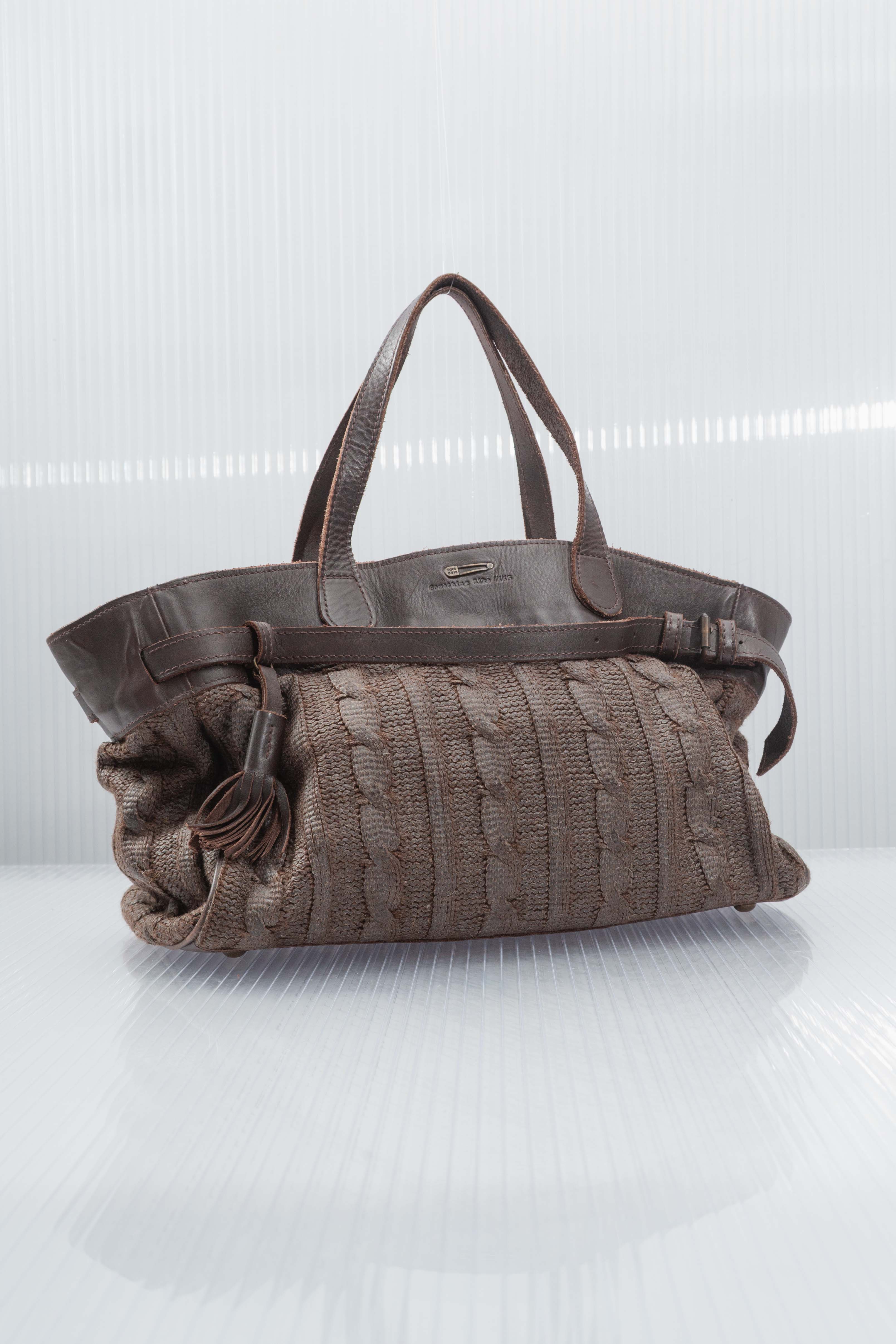 WOOL LEATHER BELTED BAG