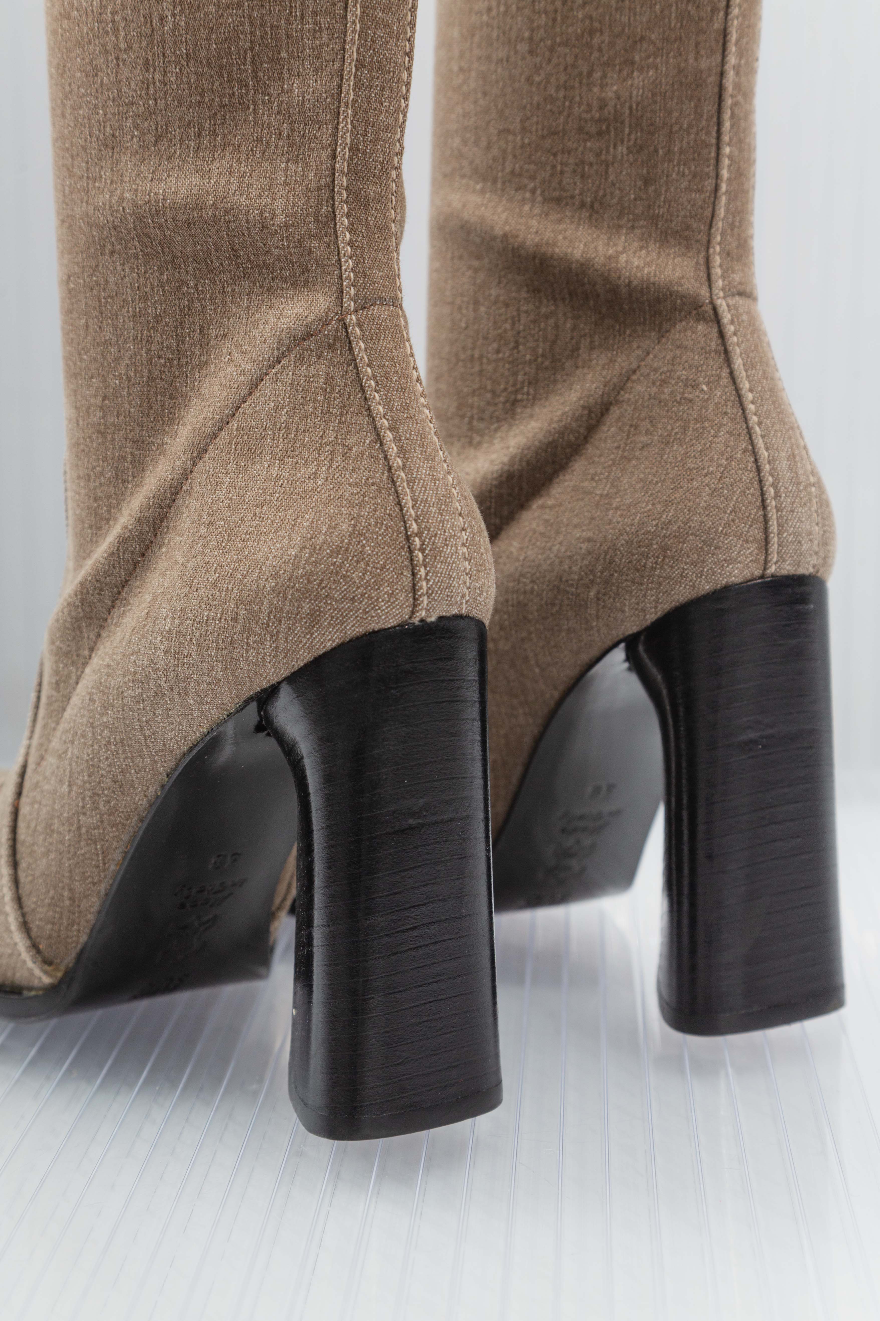 PLEIN SUD TAN DENIM HEELS KNEE BOOTS
