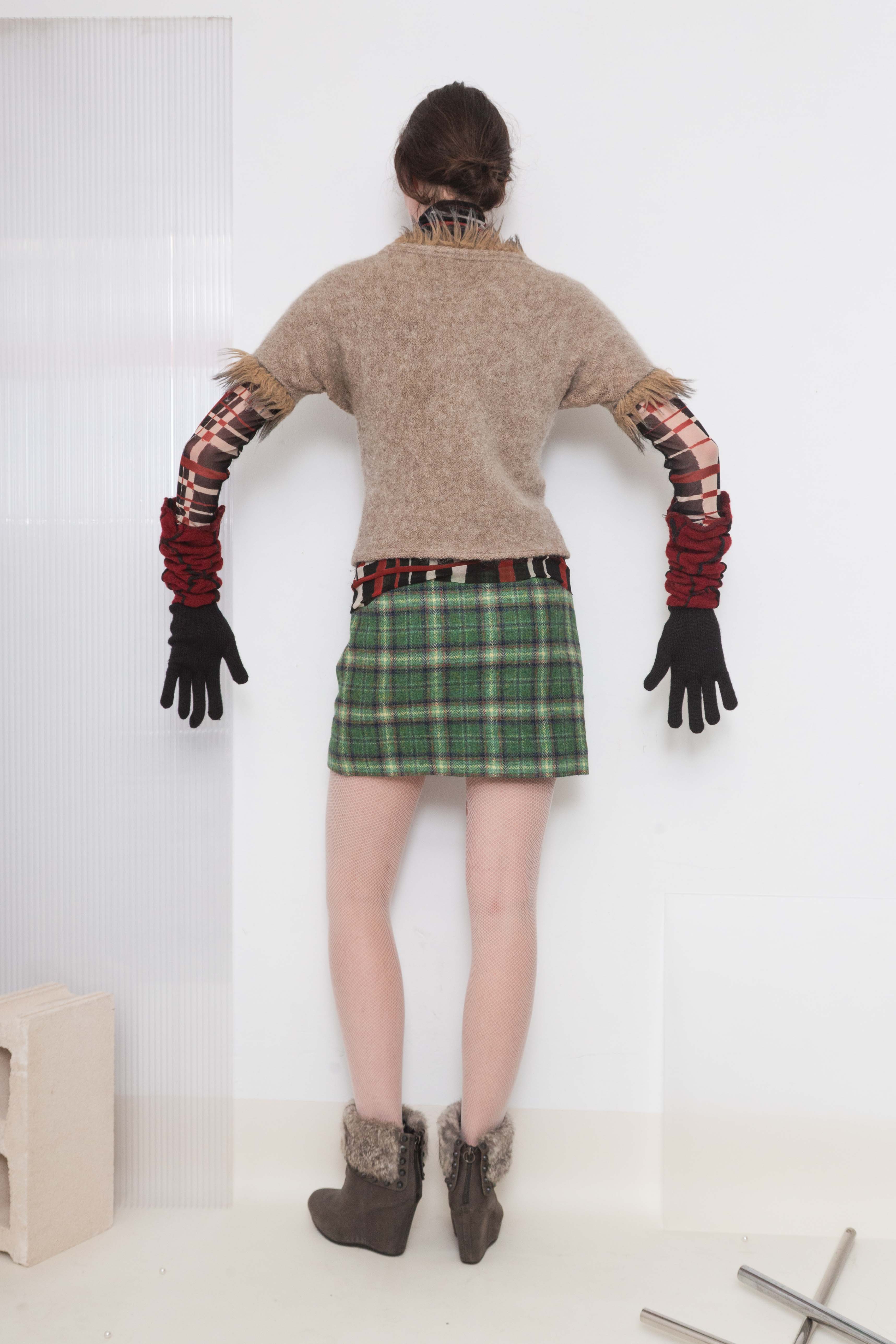 GREEN WOOL PLAID MINI SKIRT