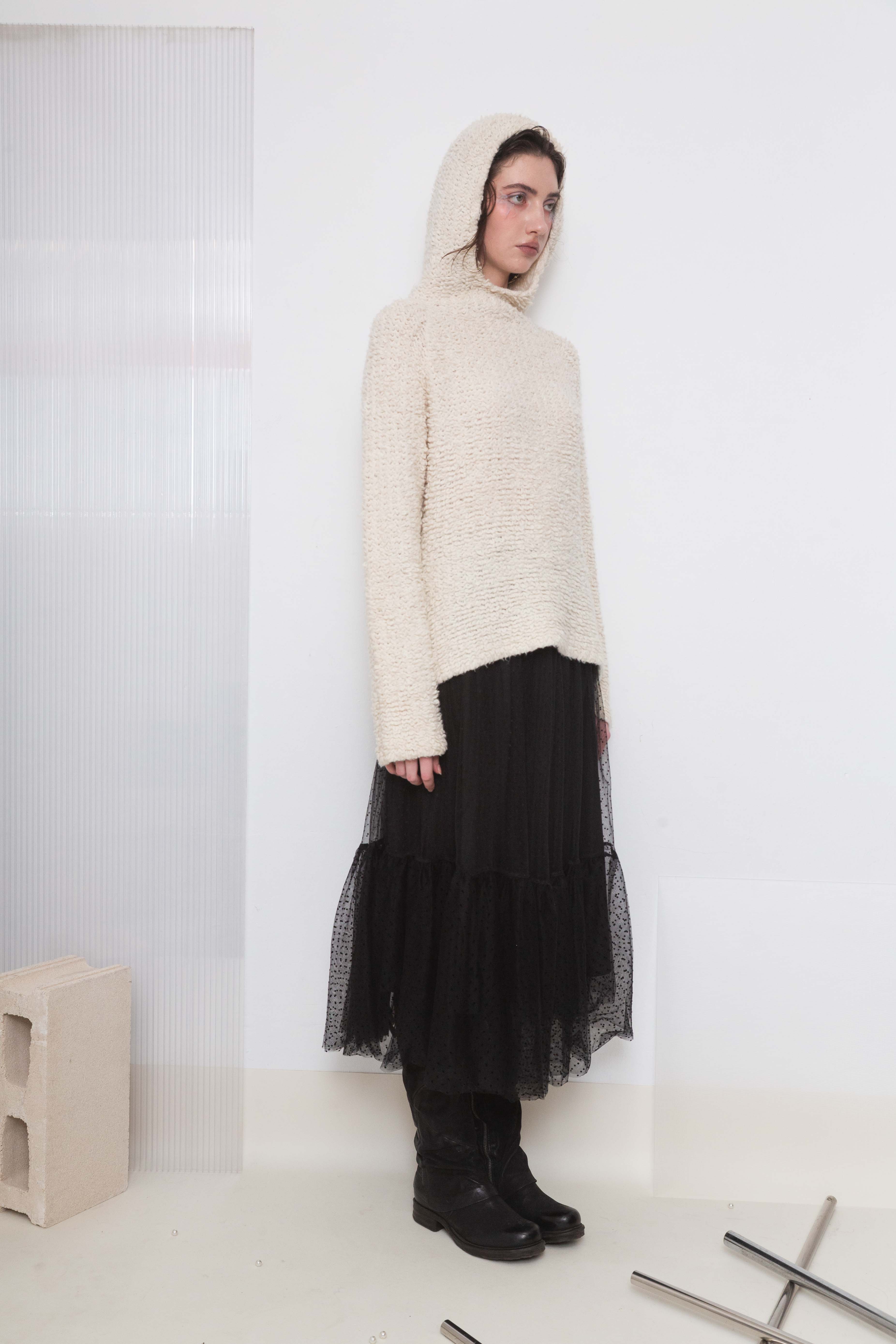 WOOL FUZZY HOODED SWEATER