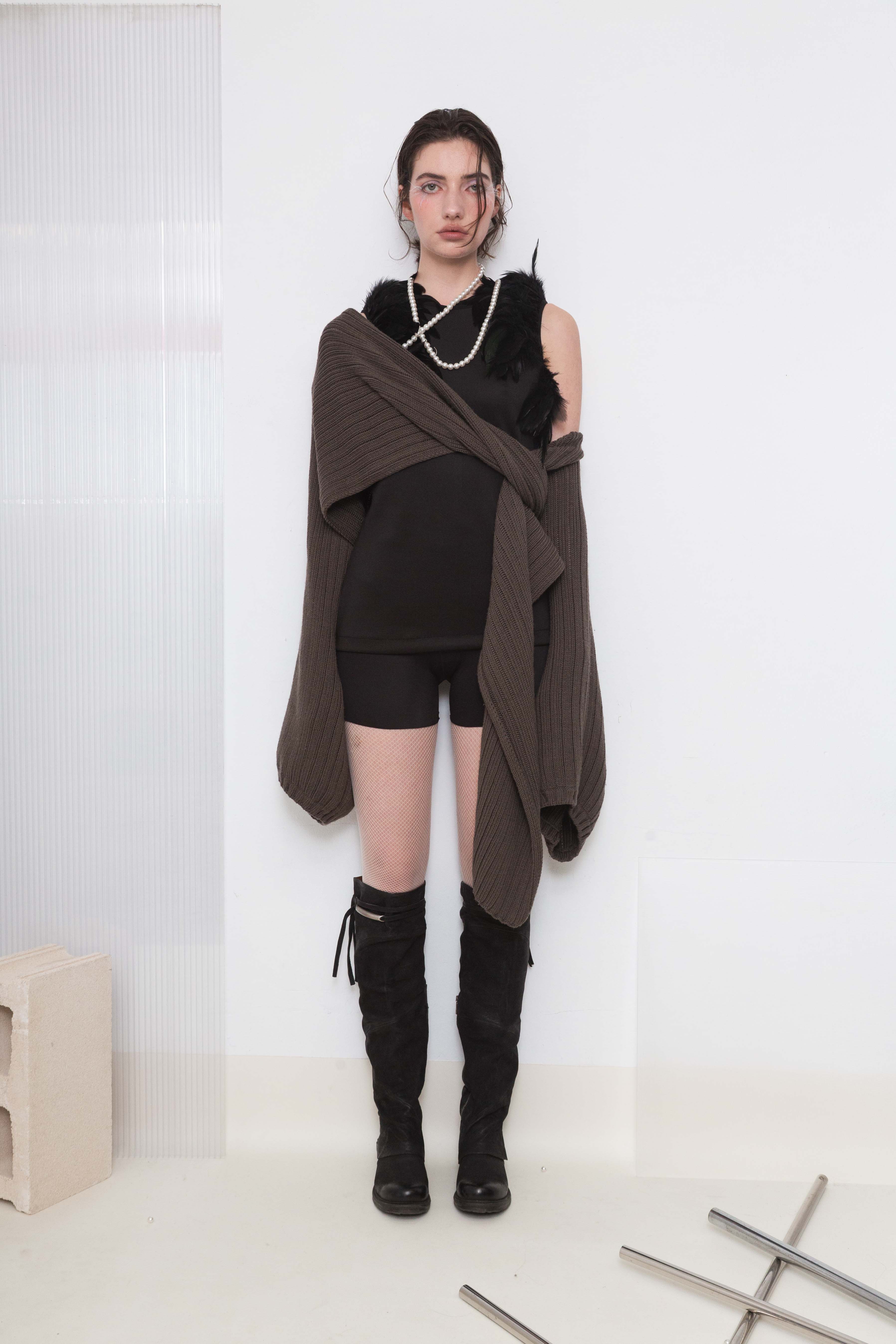 MAX MARA BROWN KNIT SCARF BOLERO