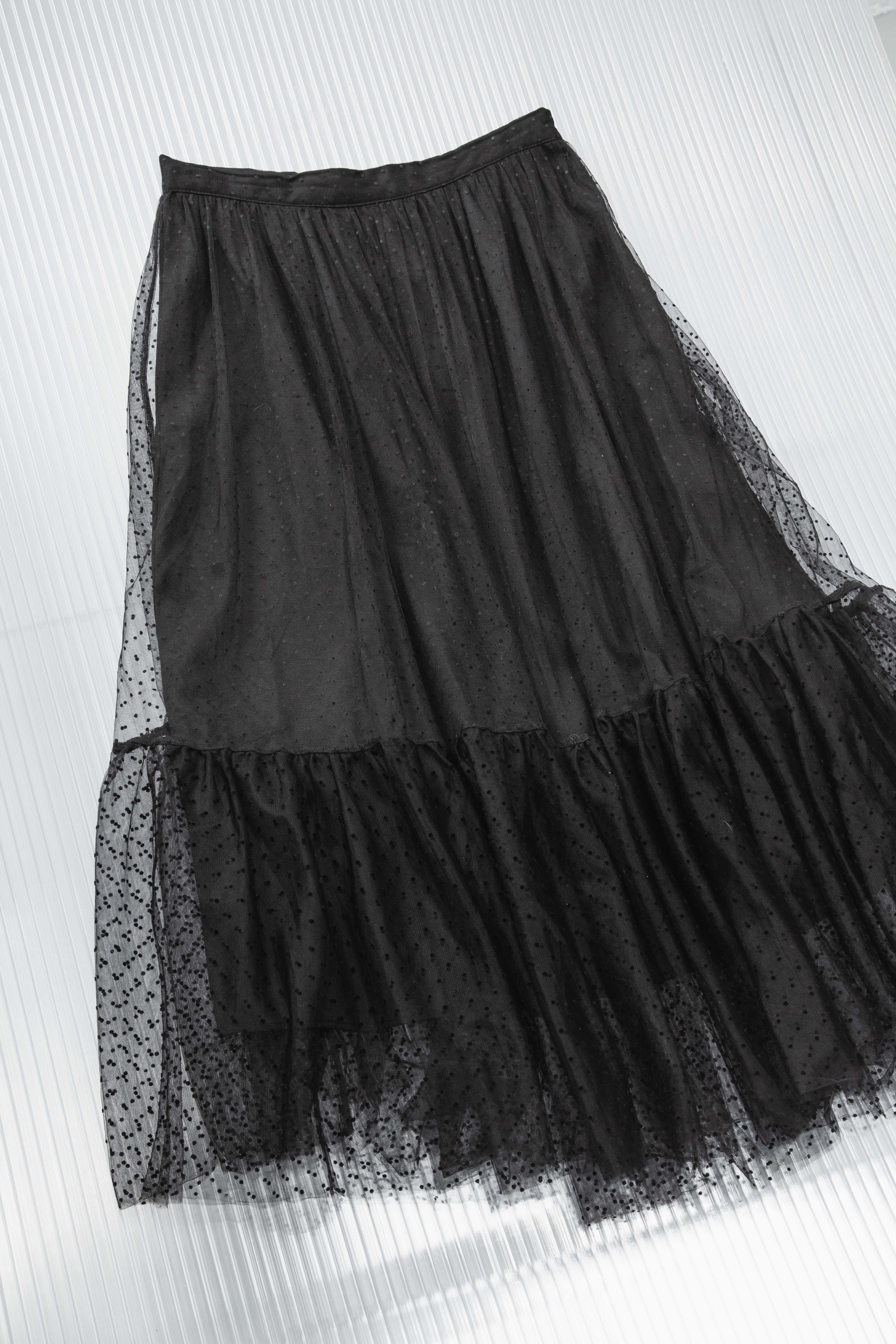 CHRISTIAN DIOR DOTS TULLE MESH MAXI SKIRT