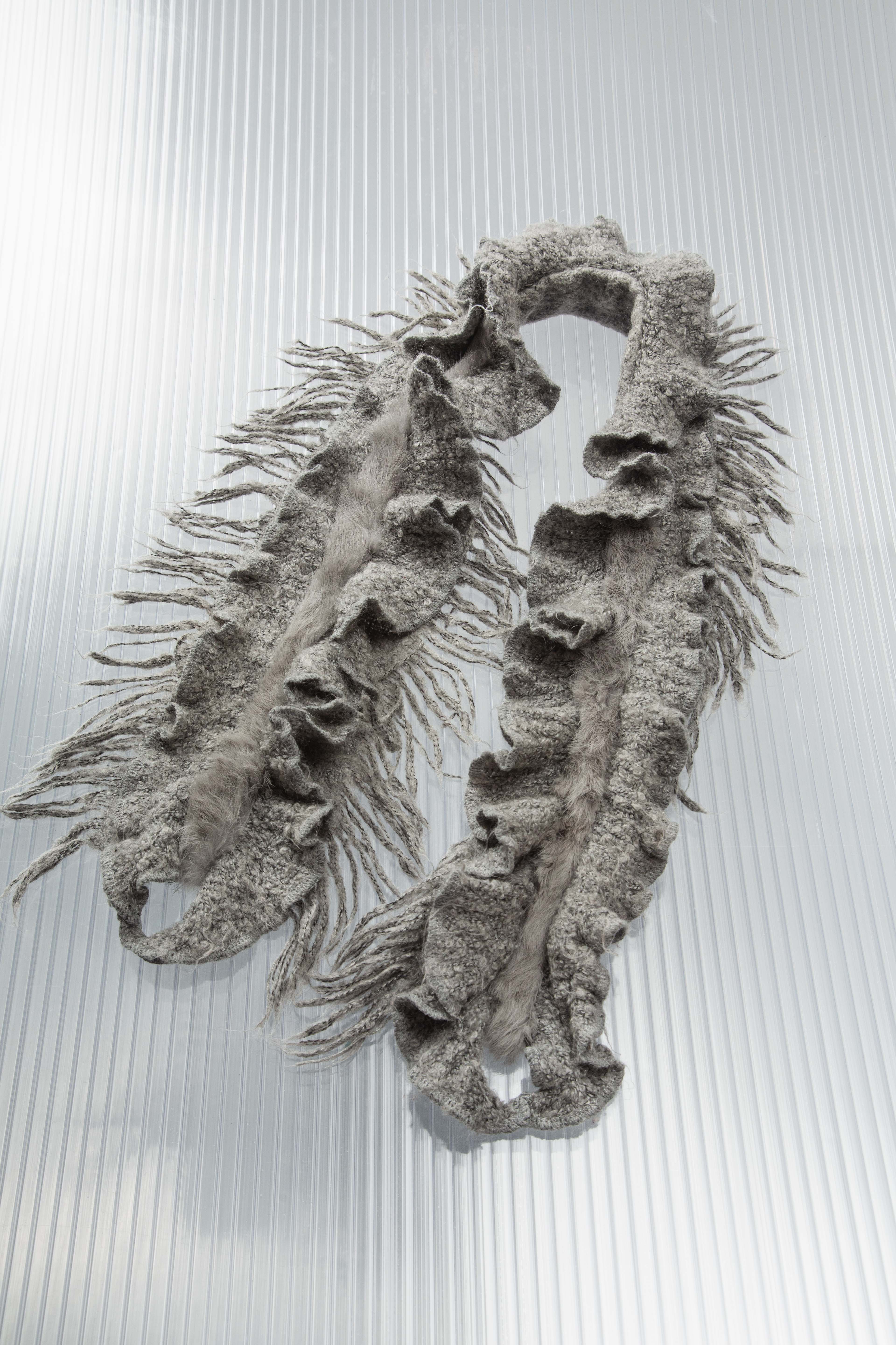 GREY RUFFLES FUR SCARF