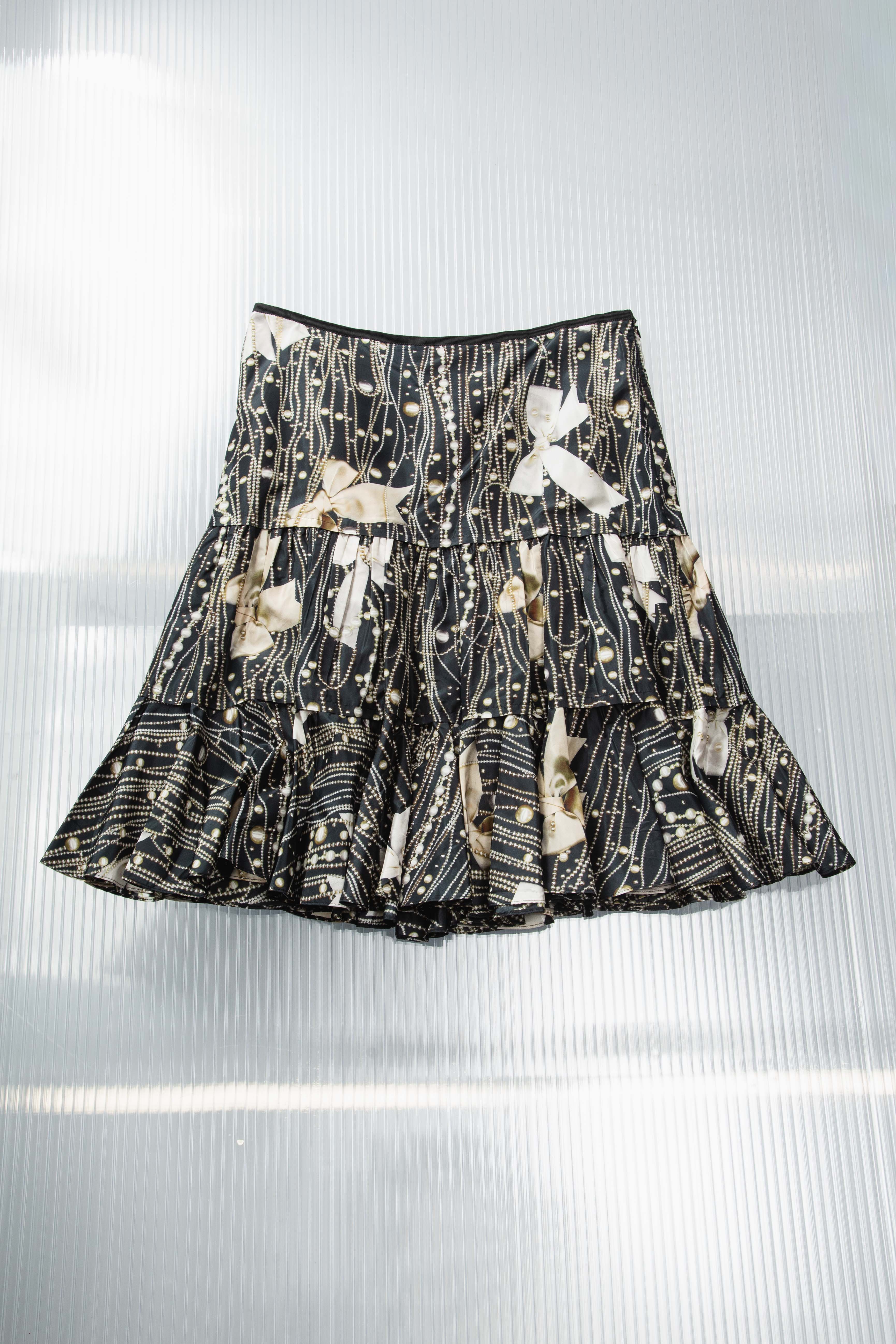 MOSCHINO SILKY BOWS & PEARLS MIDI SKIRT