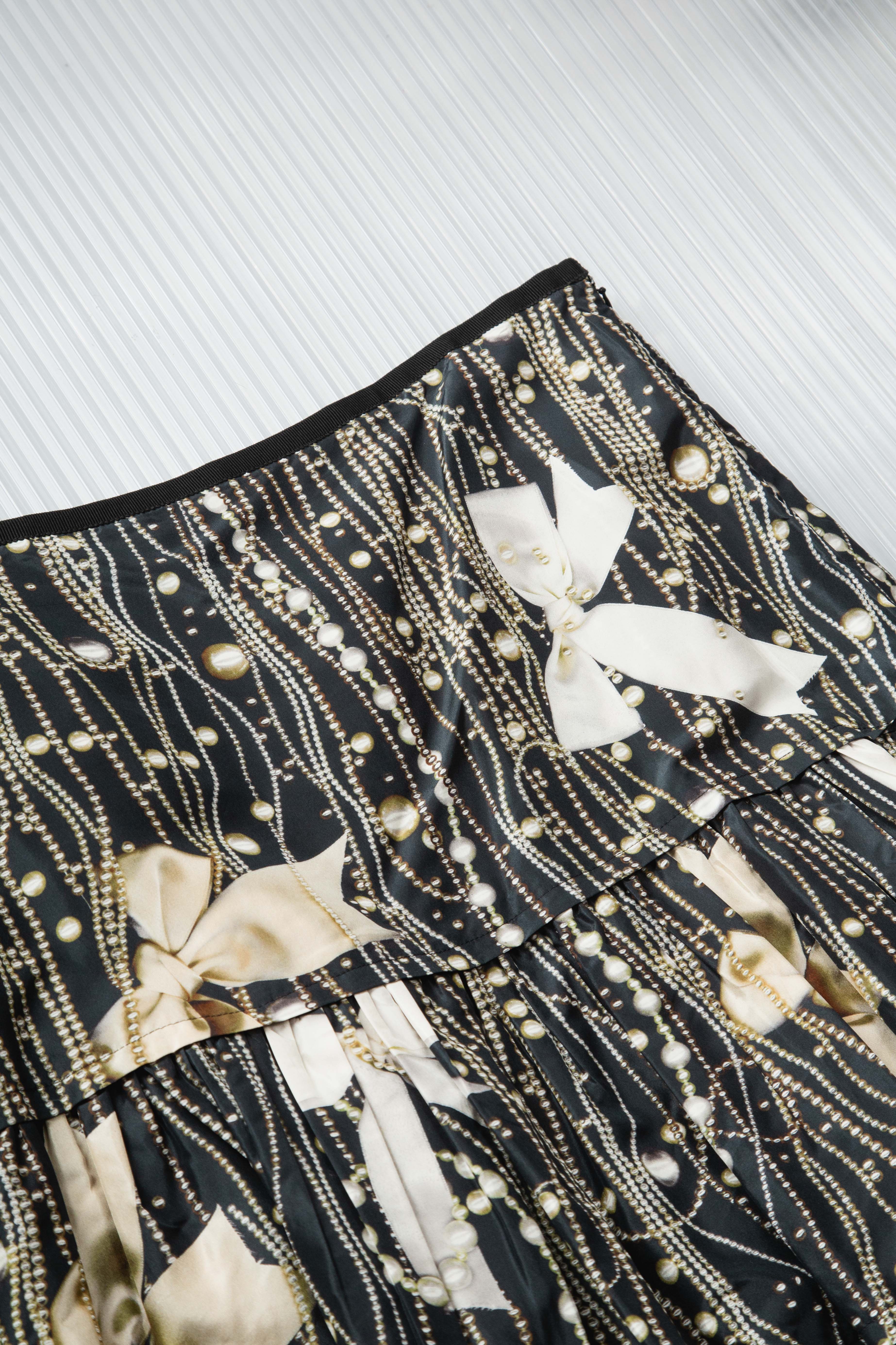 MOSCHINO SILKY BOWS & PEARLS MIDI SKIRT