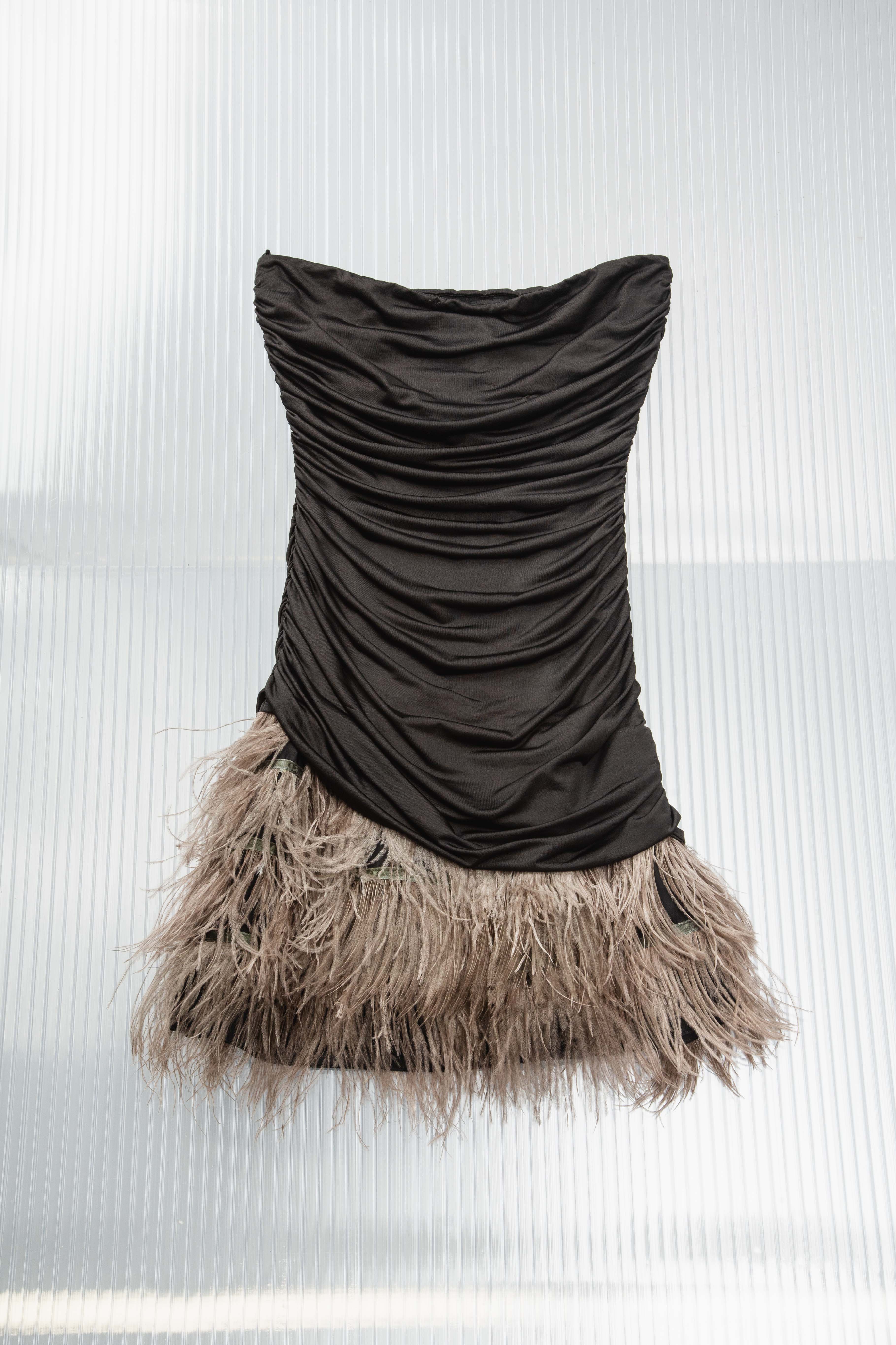 RUCHED PINK FEATHERS DRESS
