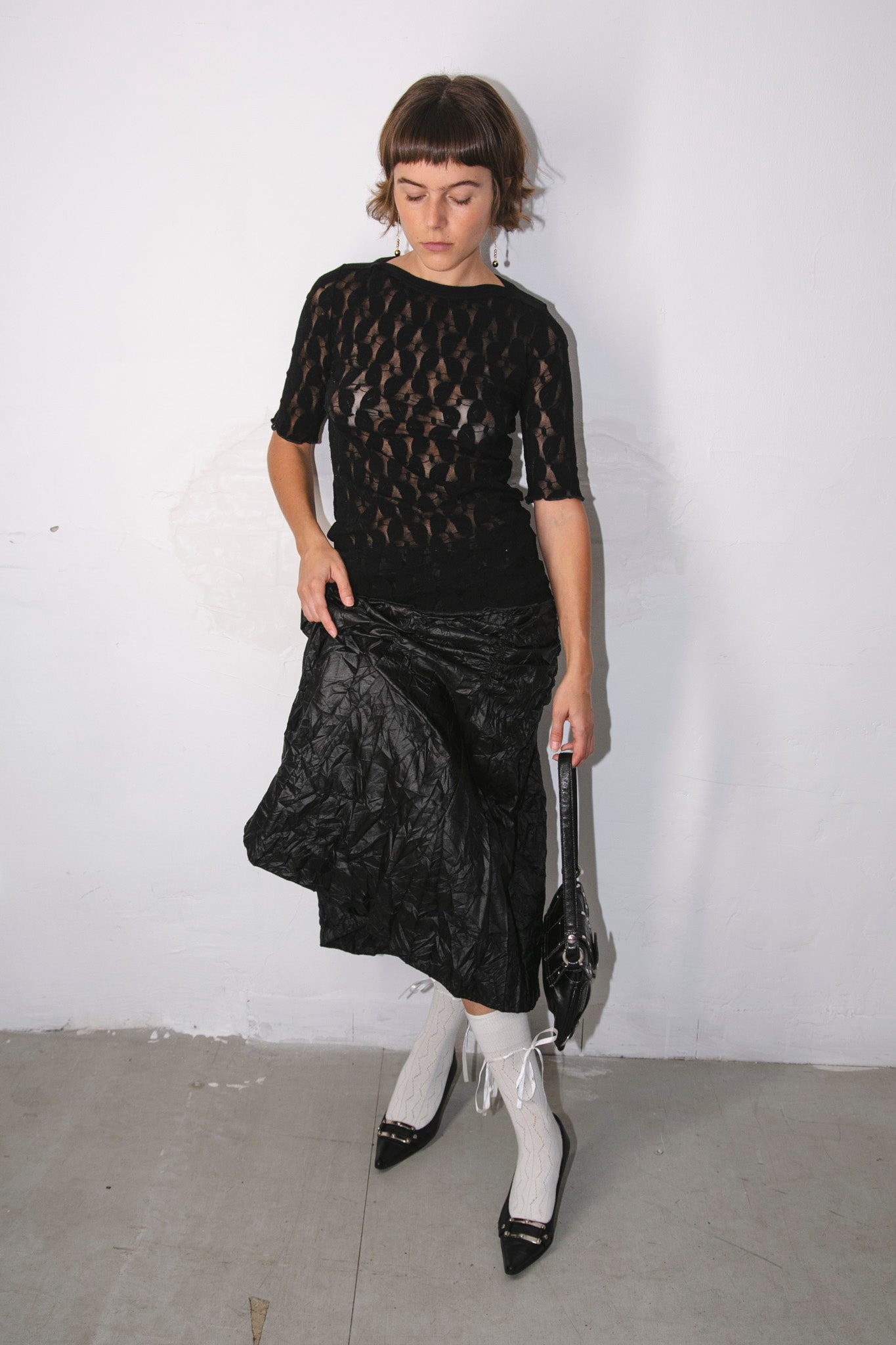 Black ruched Midi Skirt
