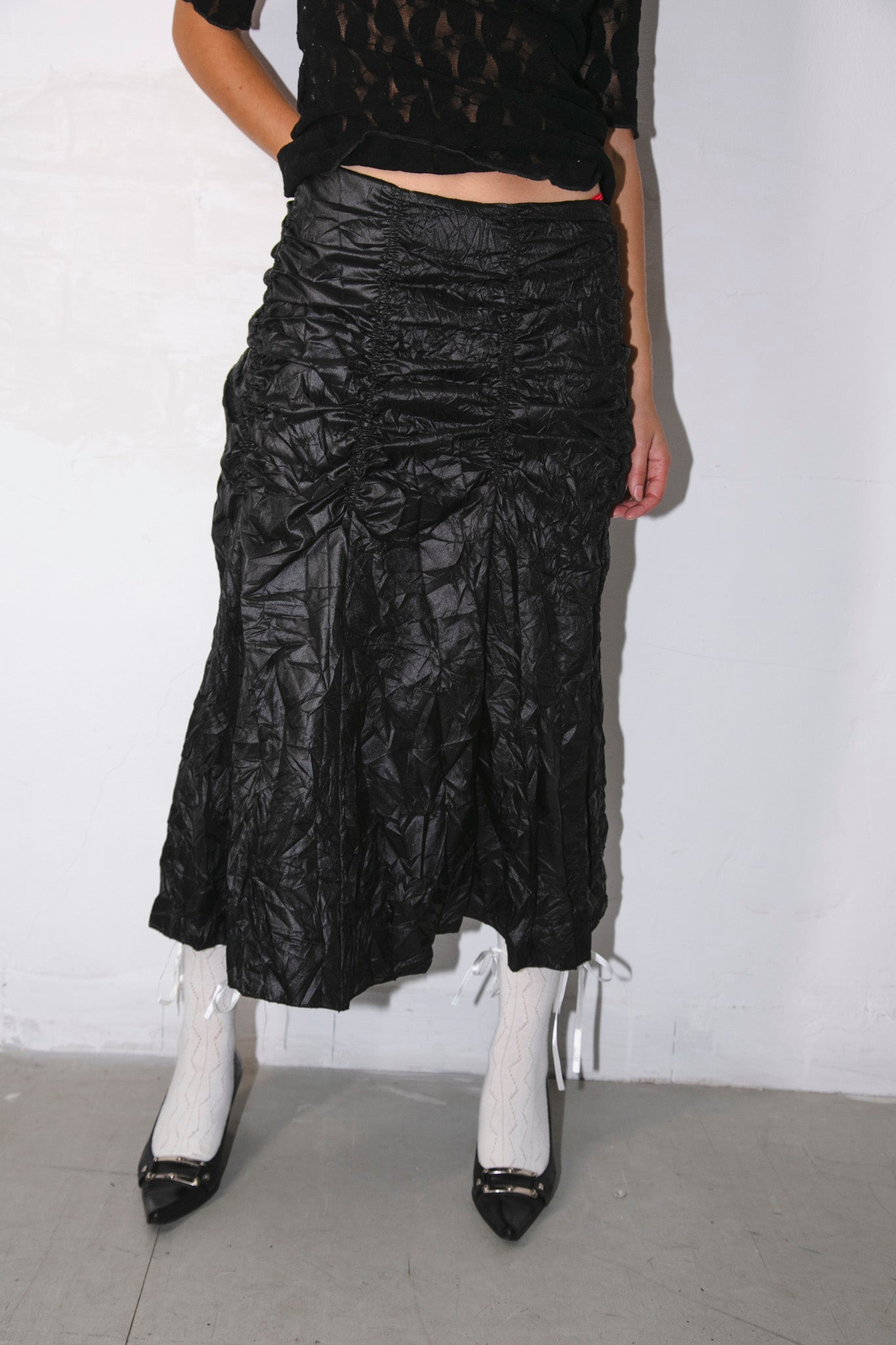 Black ruched Midi Skirt