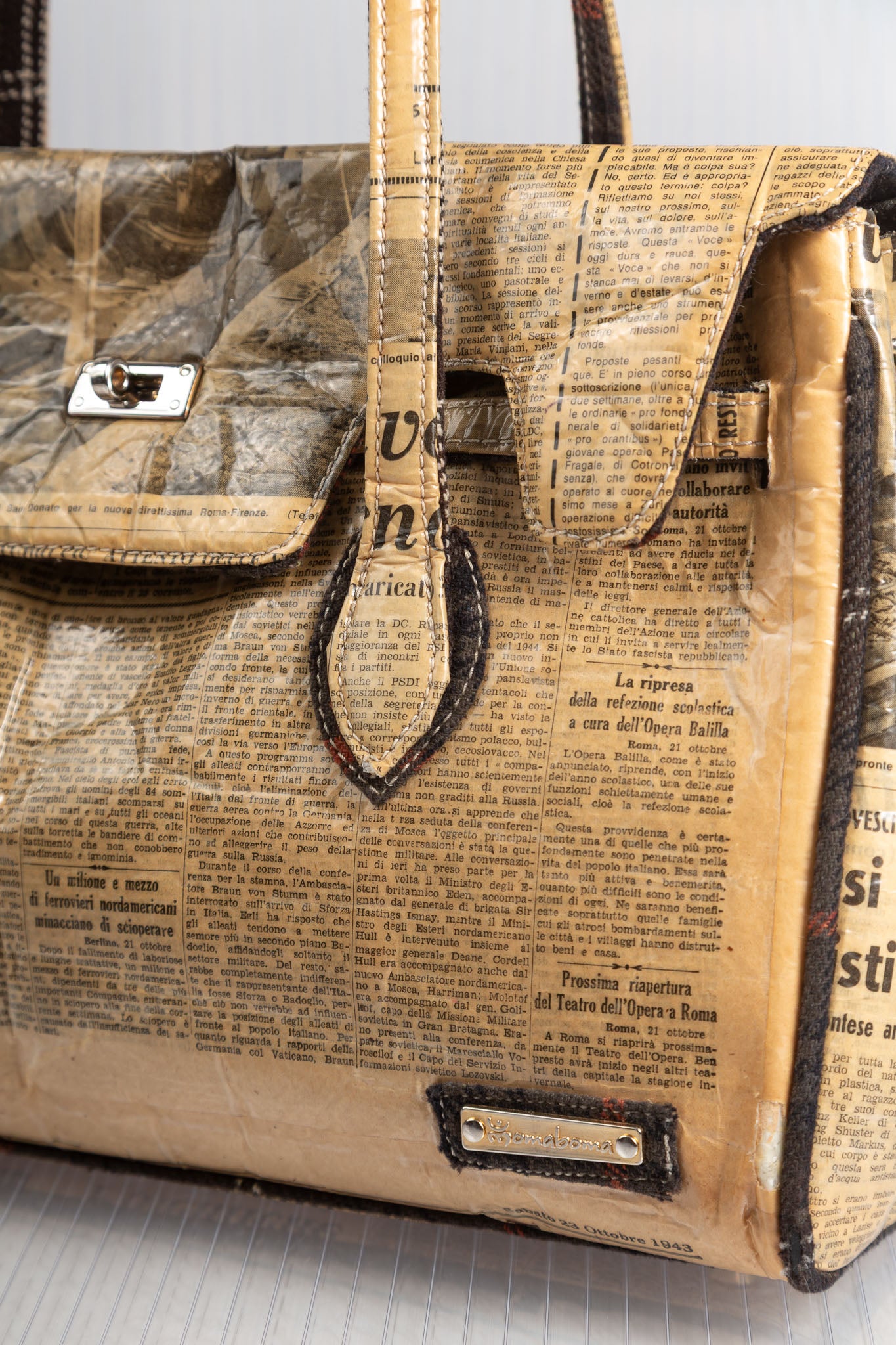 NEWSPAPER SEPIA FIRKIN HANDBAG