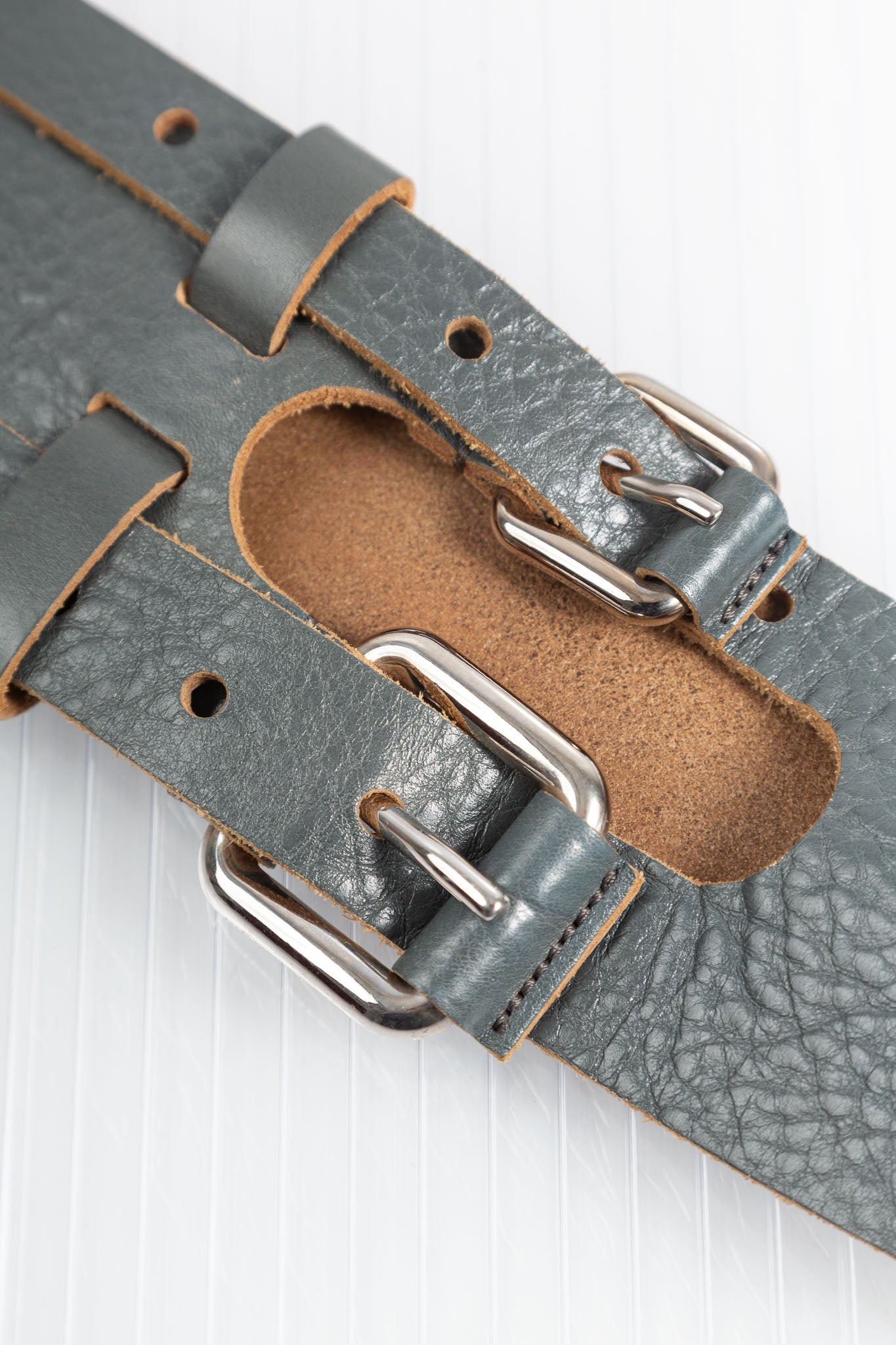 DOLCE & GBBANA DOUBLE BUCKLE LEATHER BELT