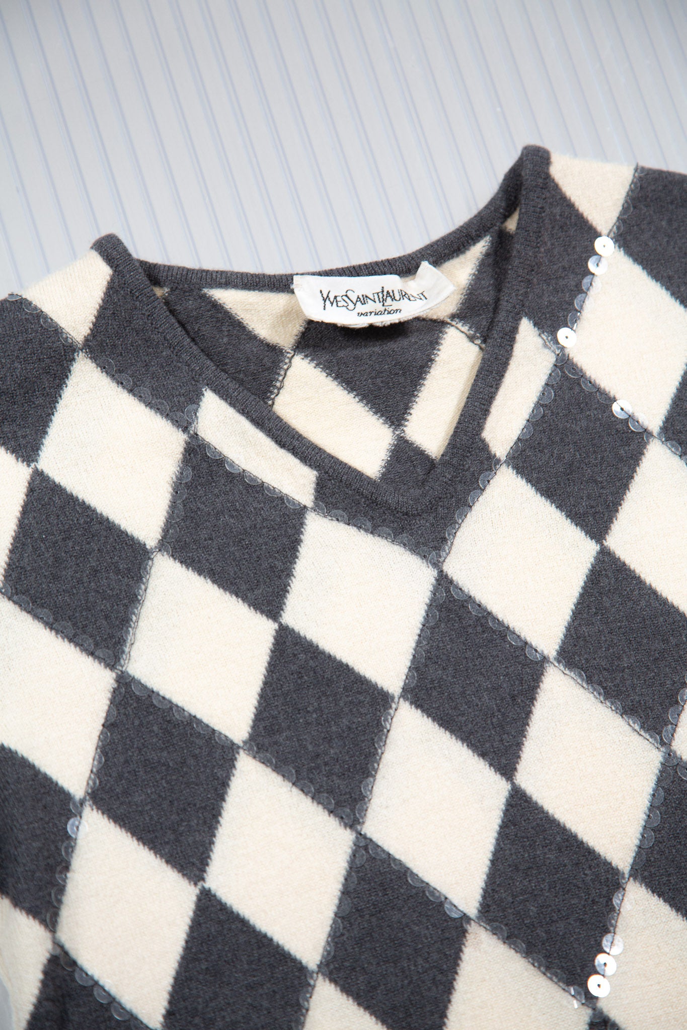YSL ARGYLE SEQUINES KNIT TOP