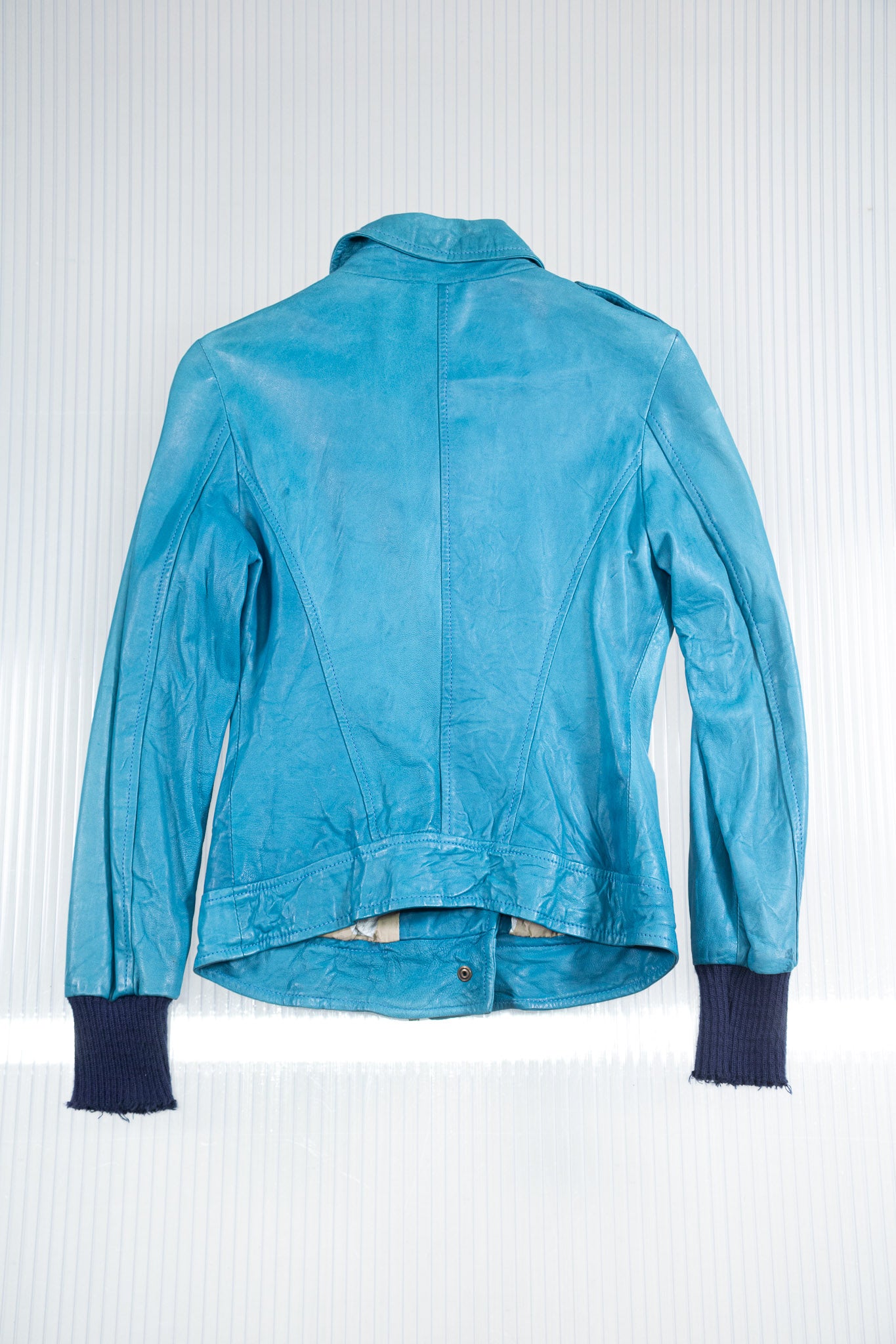 GORGIO BRATO BLUE LEATHER CROPPED JACKET