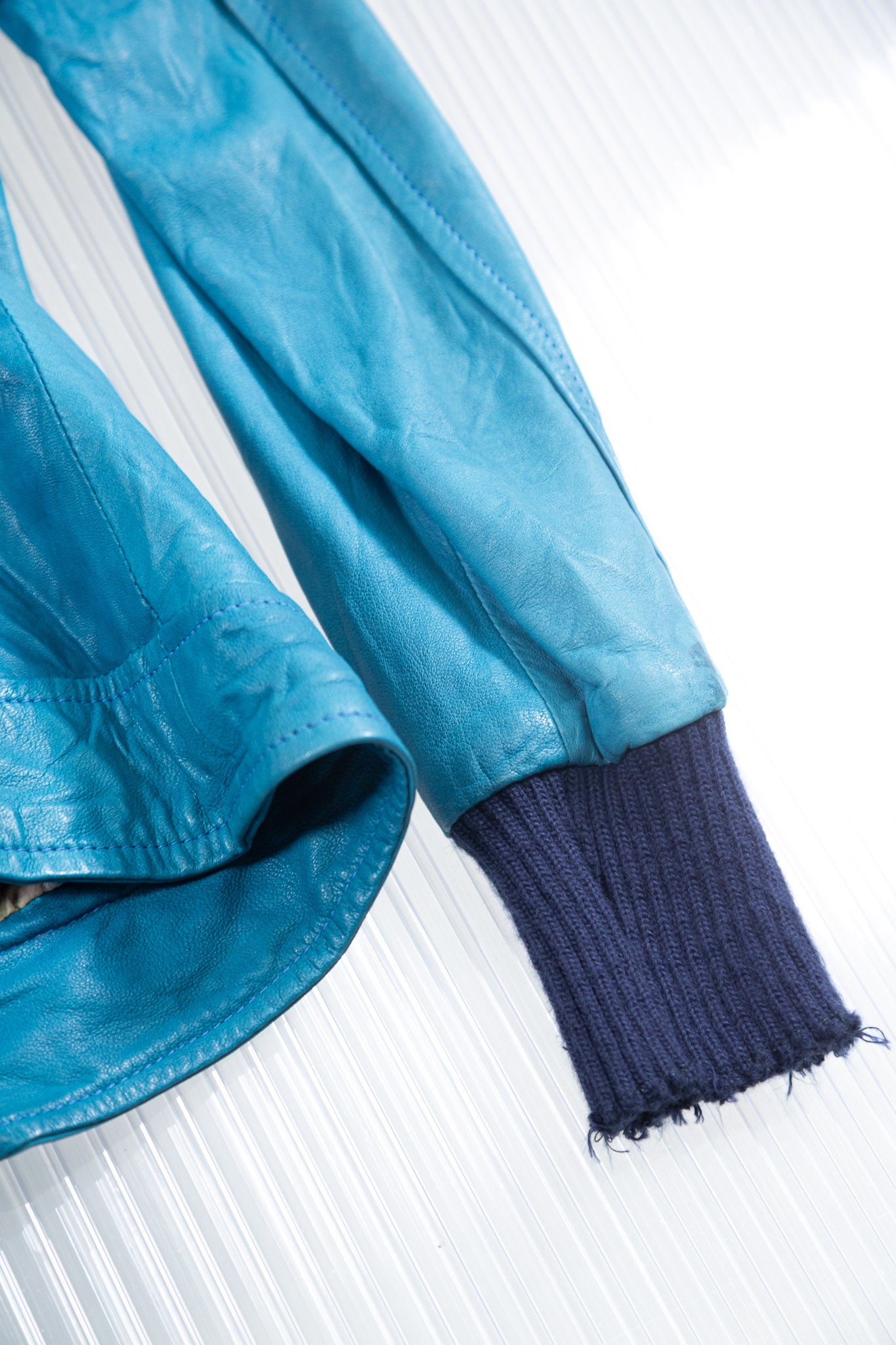 GORGIO BRATO BLUE LEATHER CROPPED JACKET
