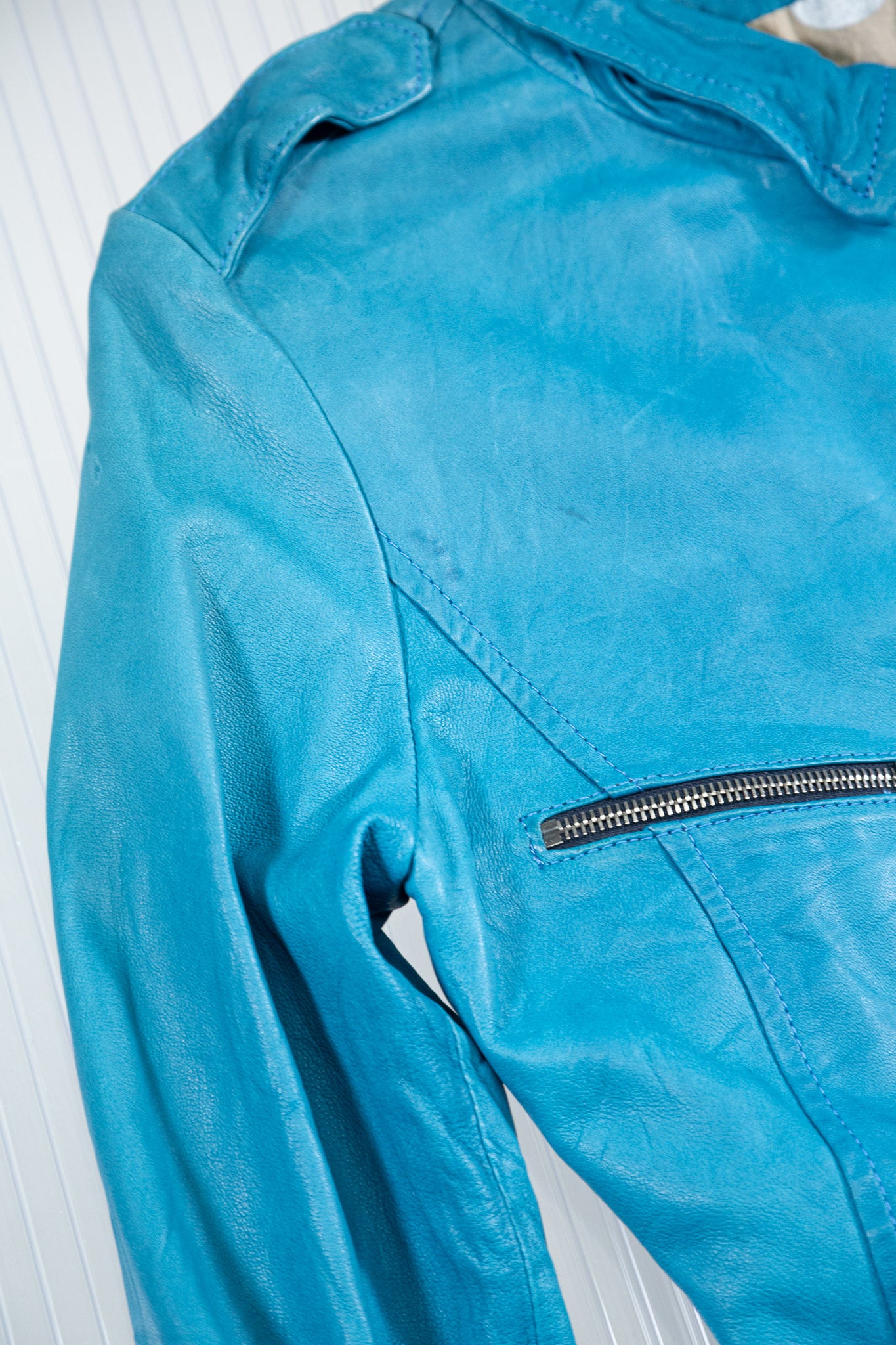 GORGIO BRATO BLUE LEATHER CROPPED JACKET
