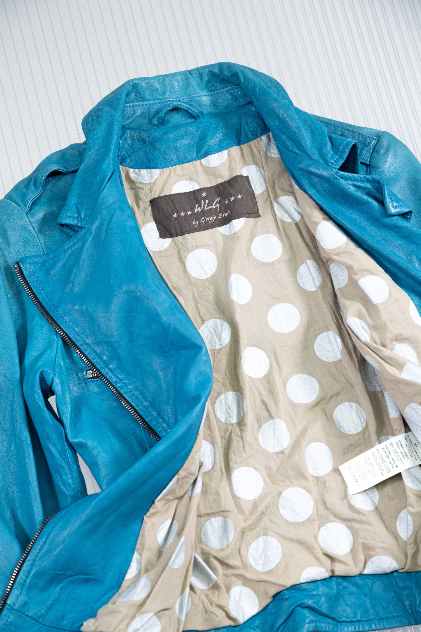GORGIO BRATO BLUE LEATHER CROPPED JACKET