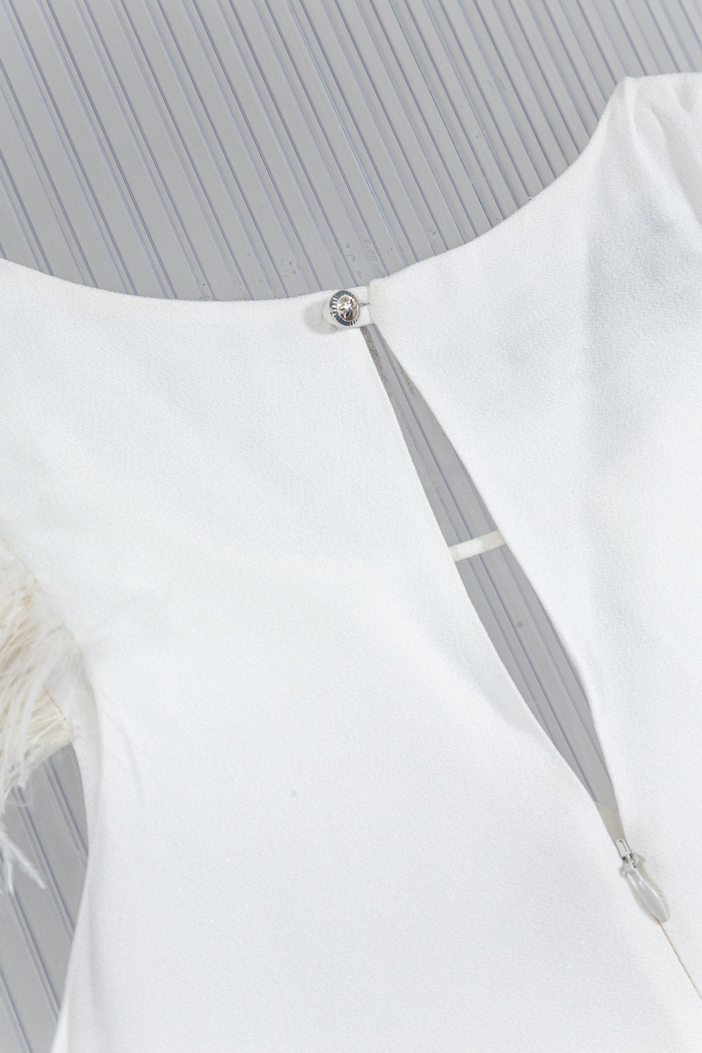 WHITE TRIM FEATHERS DRESS