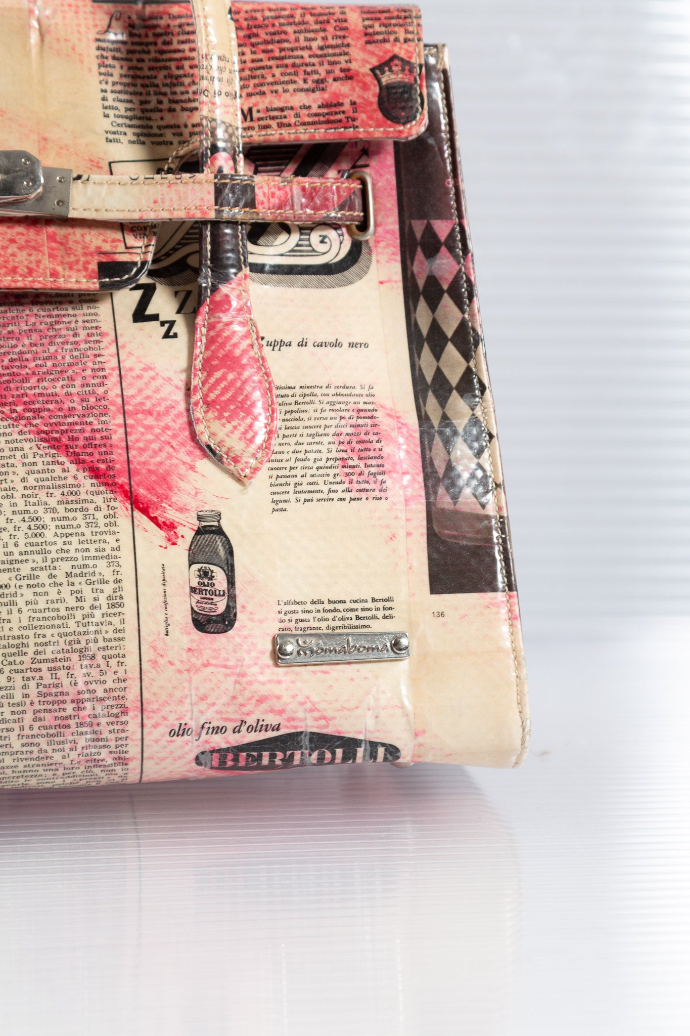 NEWSPAPER PINK FIRKIN HANDBAG