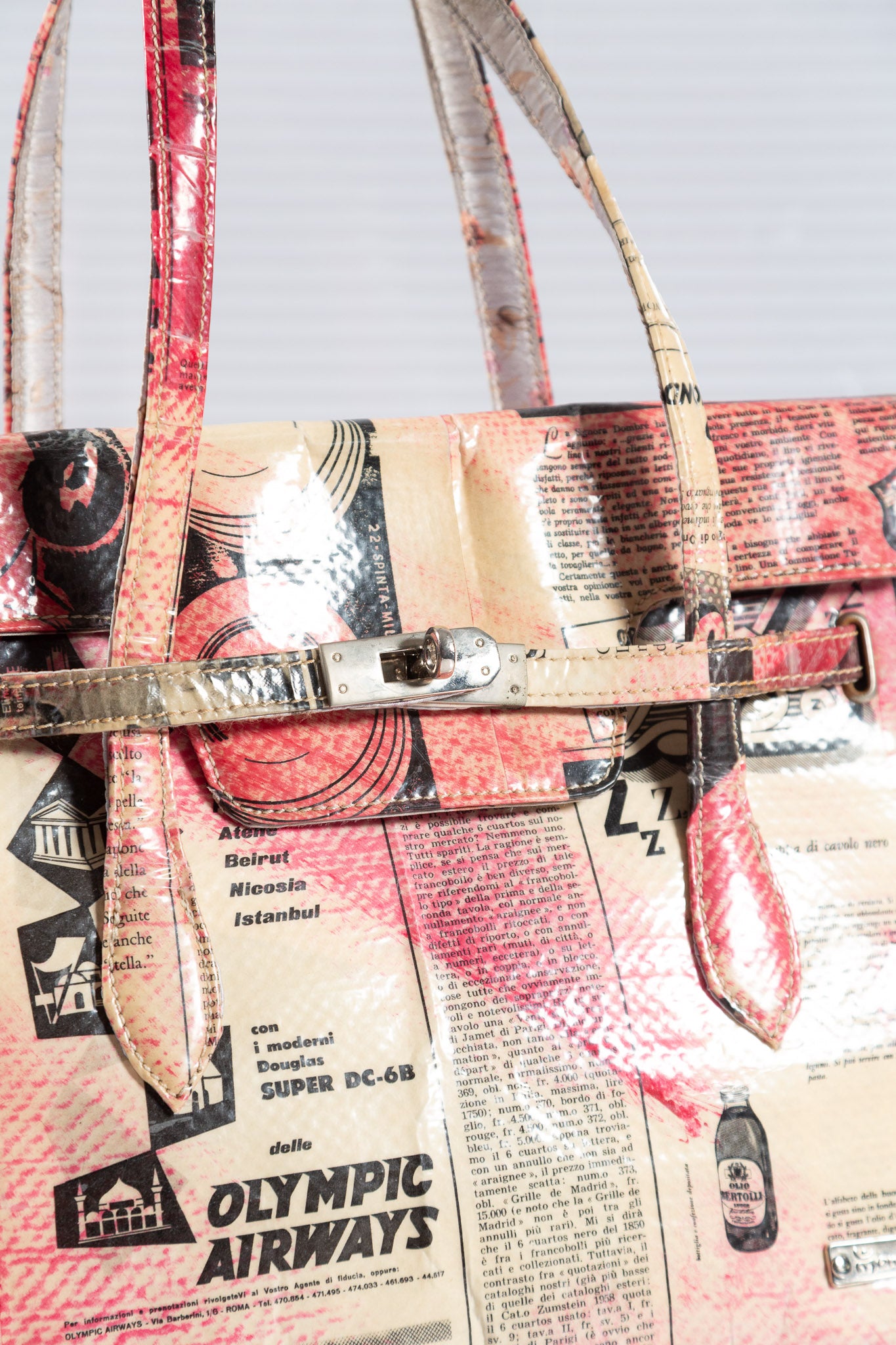 NEWSPAPER PINK FIRKIN HANDBAG
