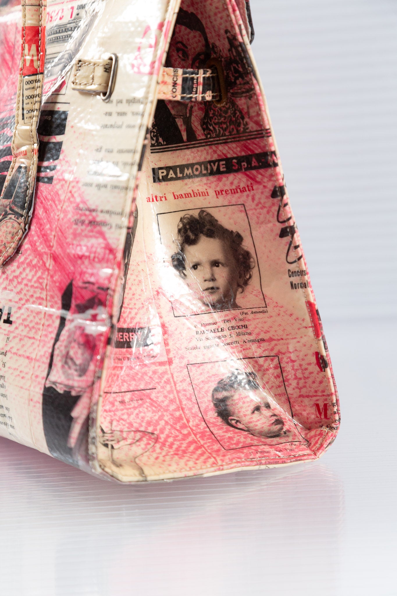 NEWSPAPER PINK FIRKIN HANDBAG