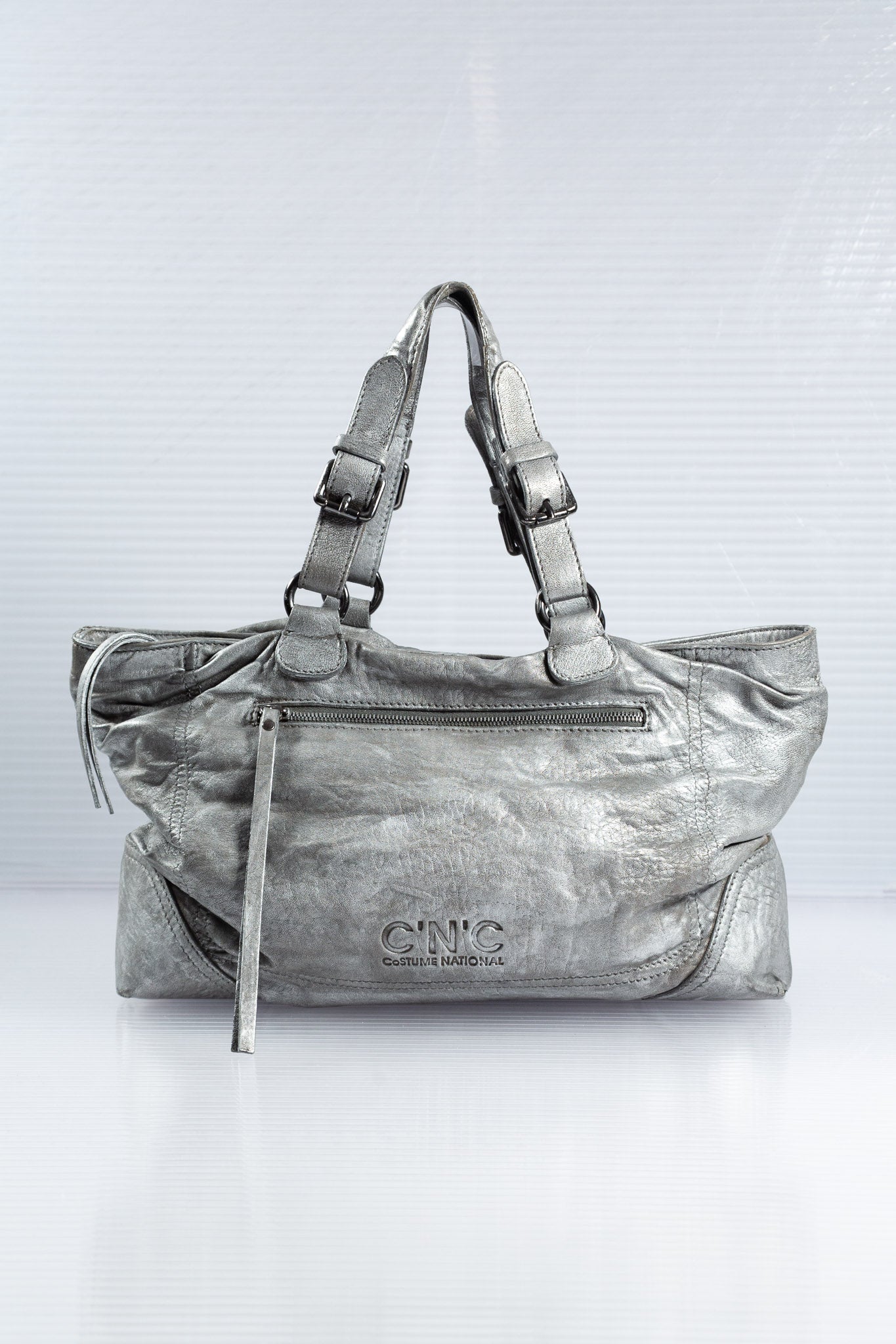 C'N'C' SLOUCHY SILVER LEATHER BAG