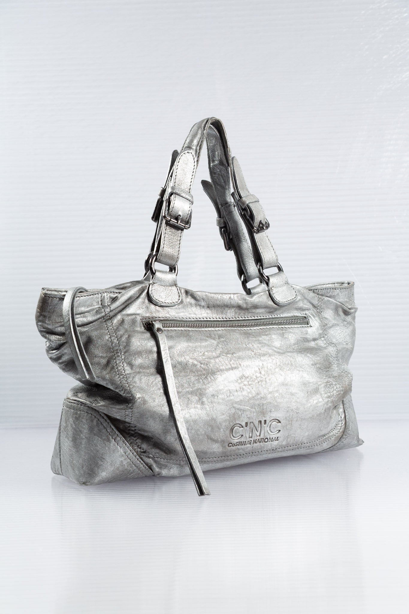 C'N'C' SLOUCHY SILVER LEATHER BAG