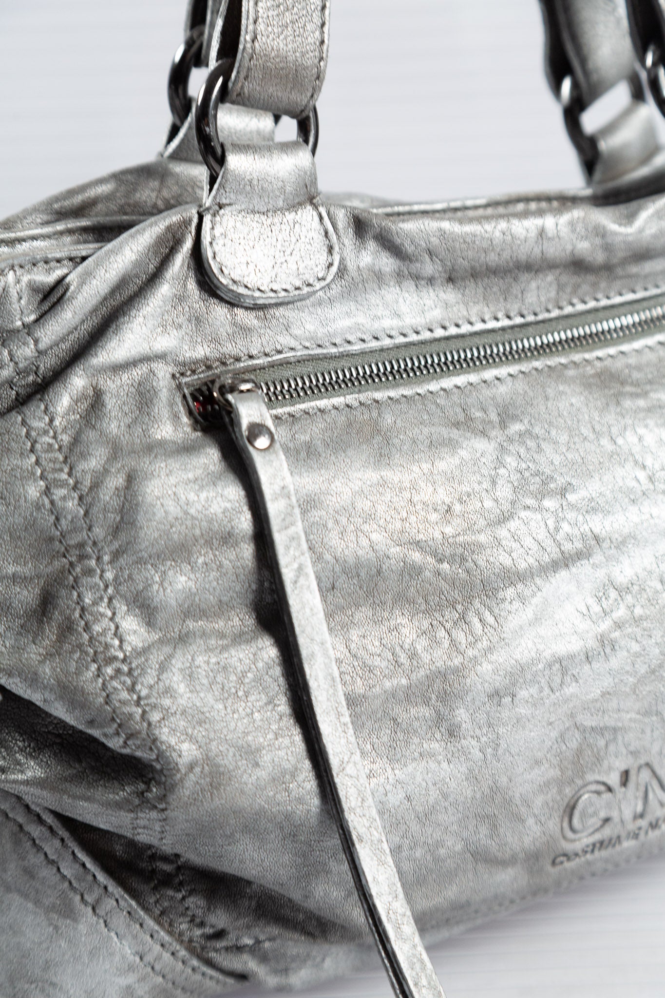 C'N'C' SLOUCHY SILVER LEATHER BAG