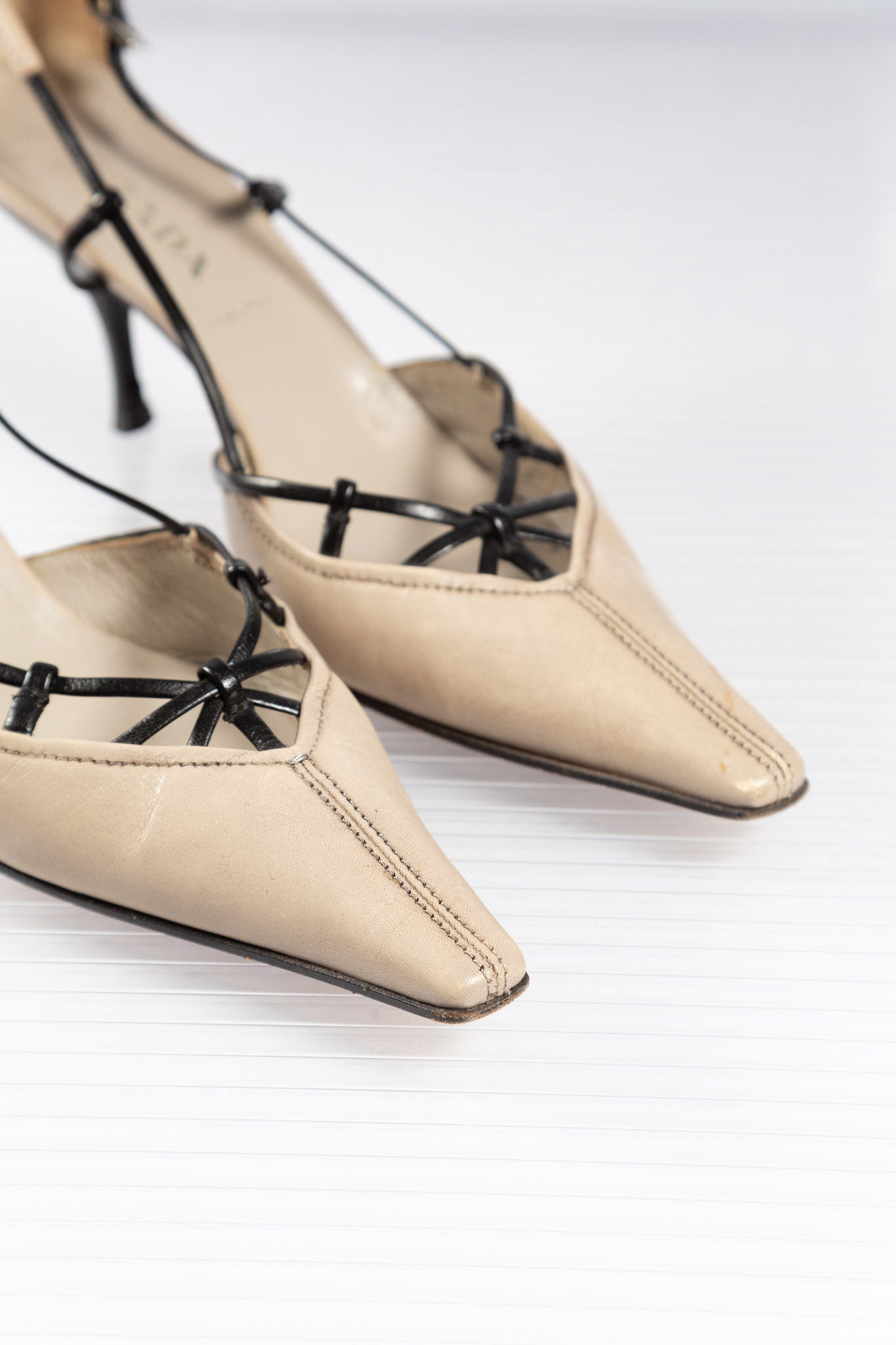 PRADA BEIGE LEATHER POINTED HEELS