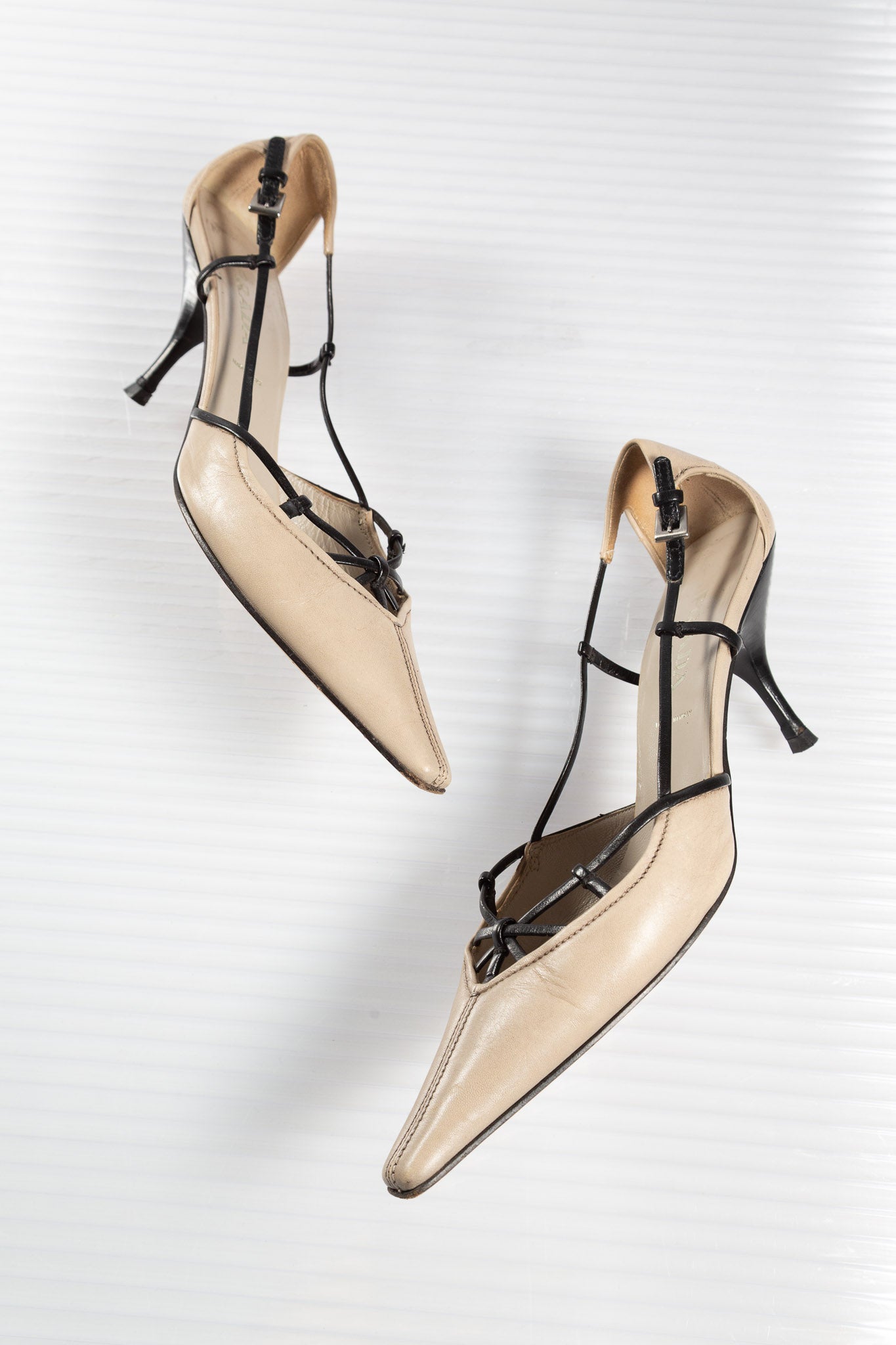 PRADA BEIGE LEATHER POINTED HEELS