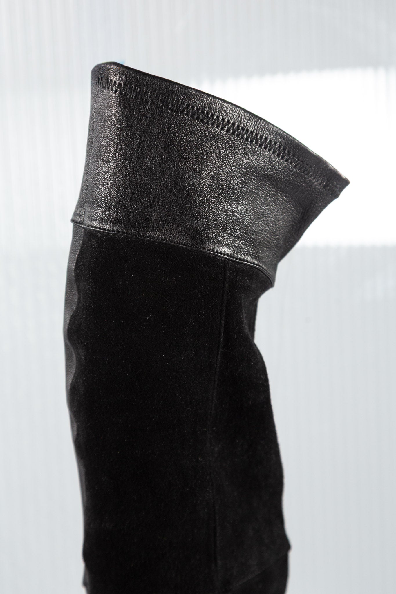 MF+G PLEATED LACED LEATHER HIGH KNEE BOOTS
