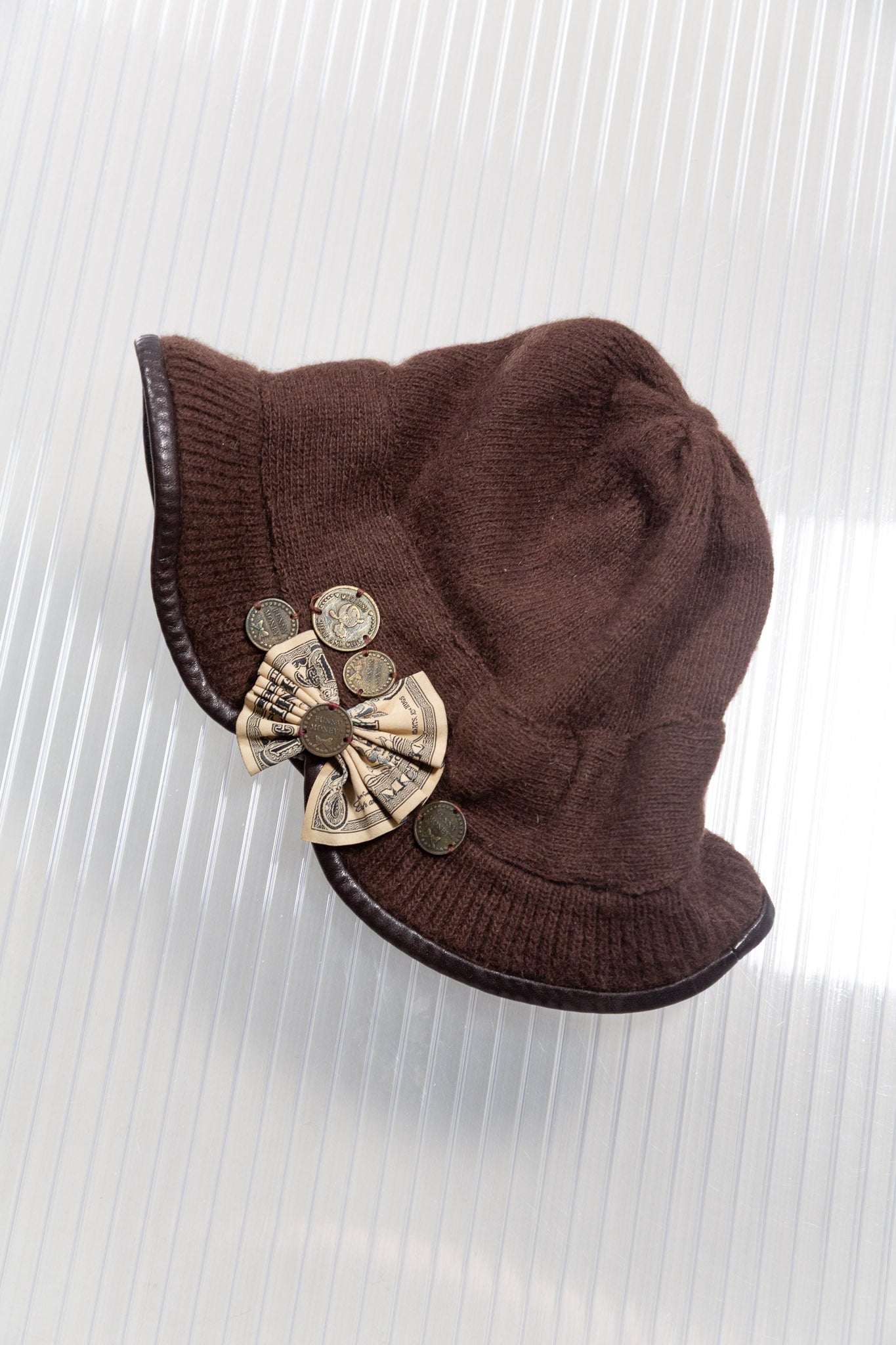 MOSCHINO BROWN 'FUNNY MONEY!' WOOL HAT