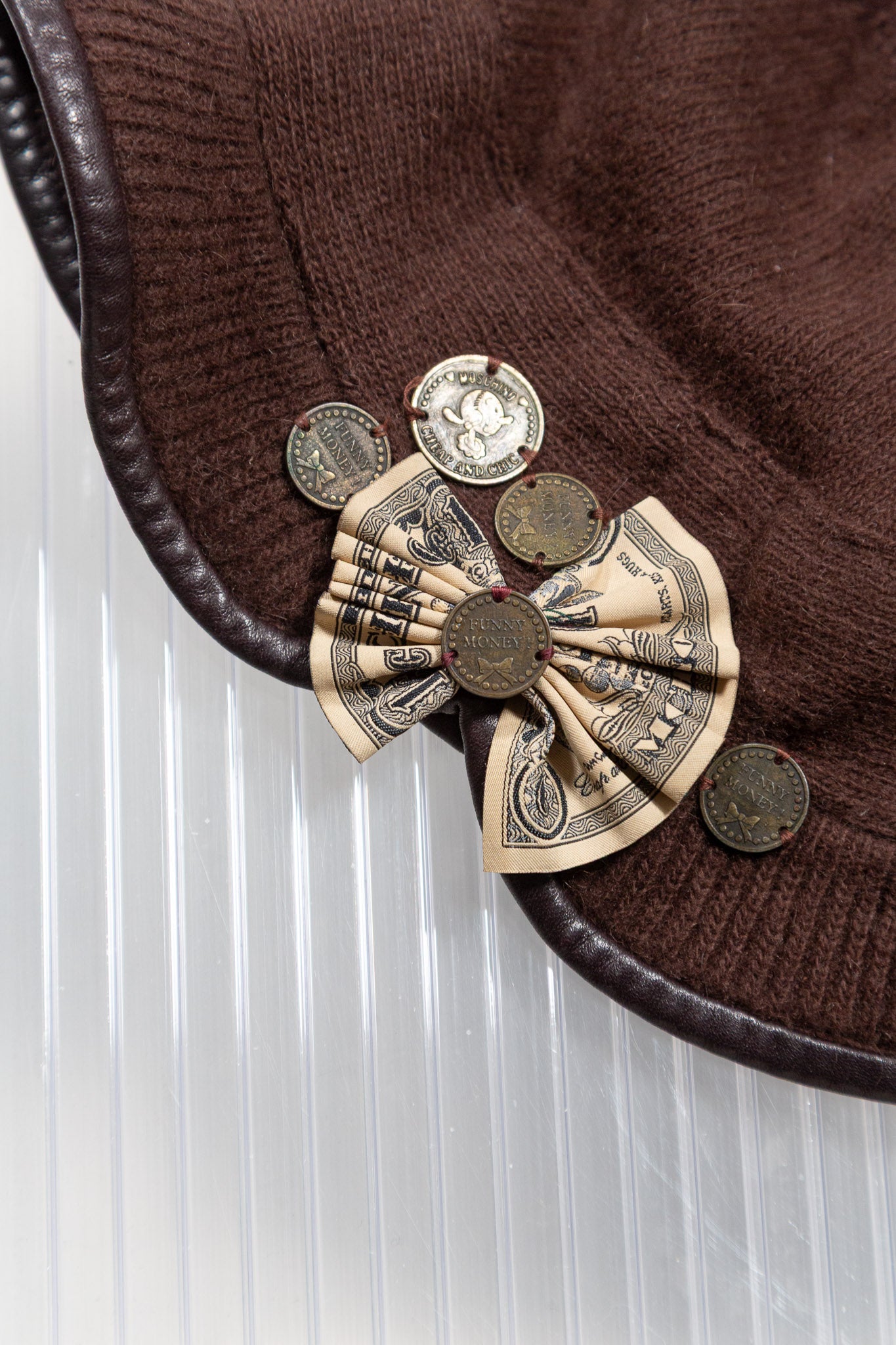 MOSCHINO BROWN 'FUNNY MONEY!' WOOL HAT