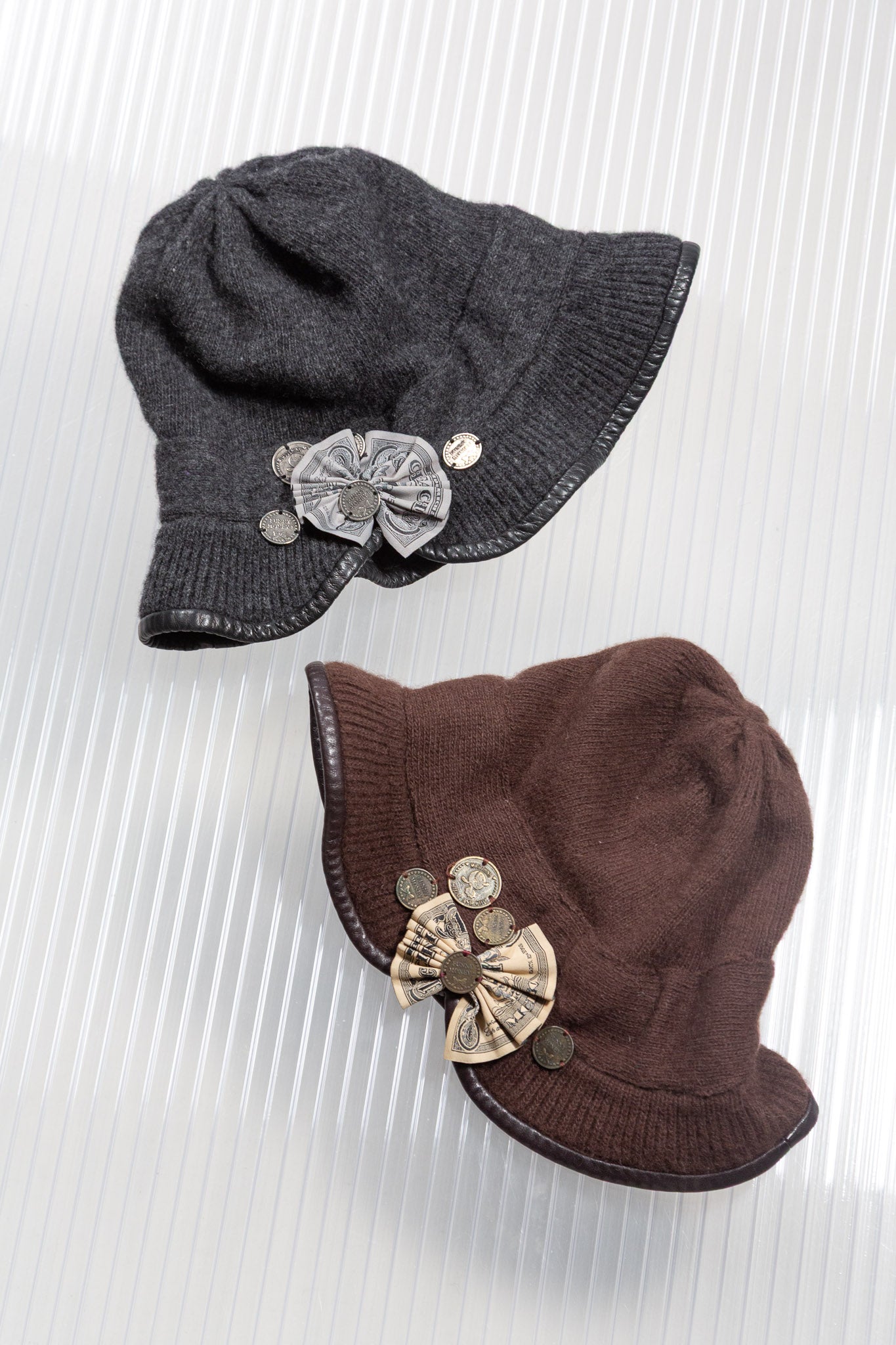 MOSCHINO BROWN 'FUNNY MONEY!' WOOL HAT
