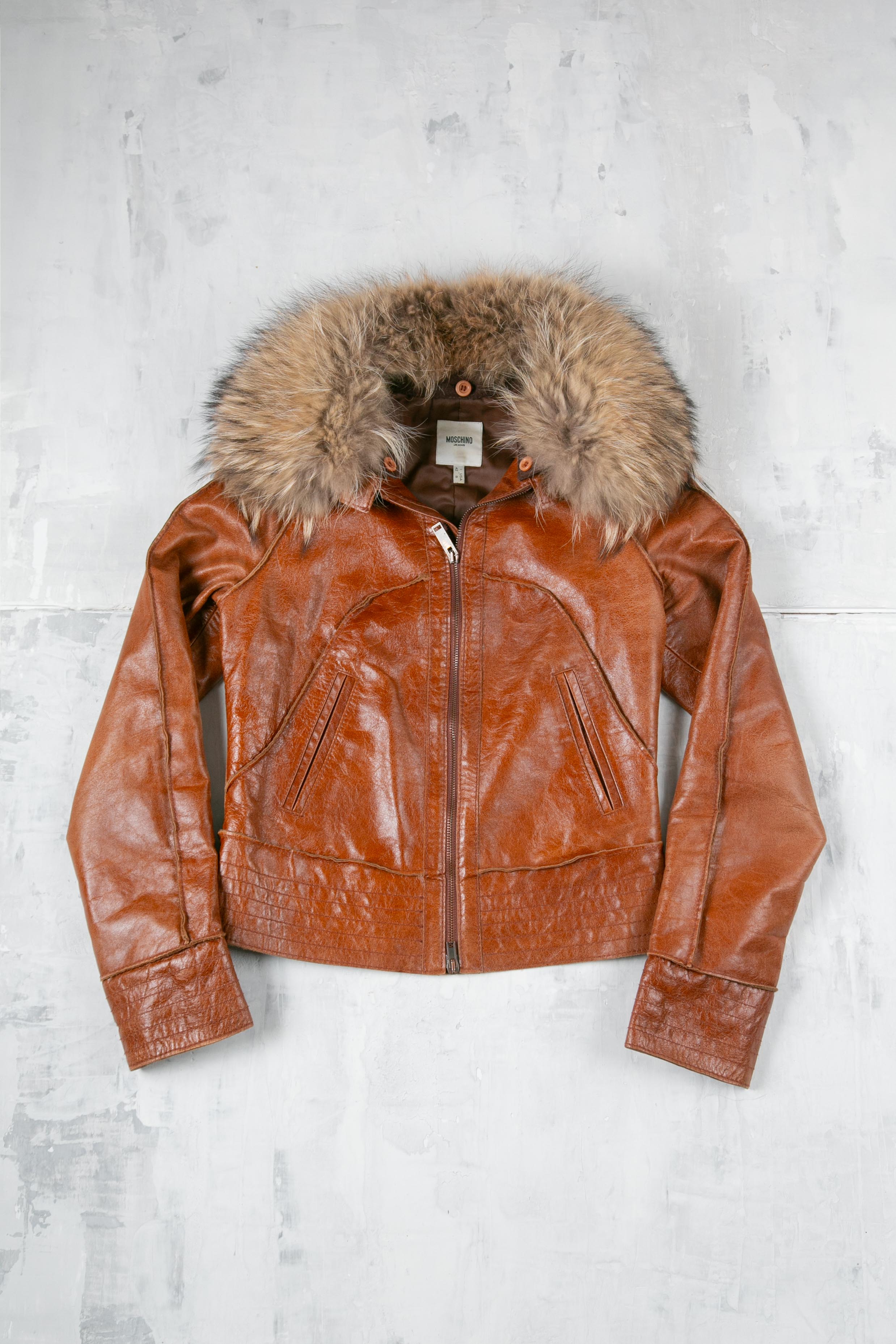 FUR NECKLINE LEATHER JACKET