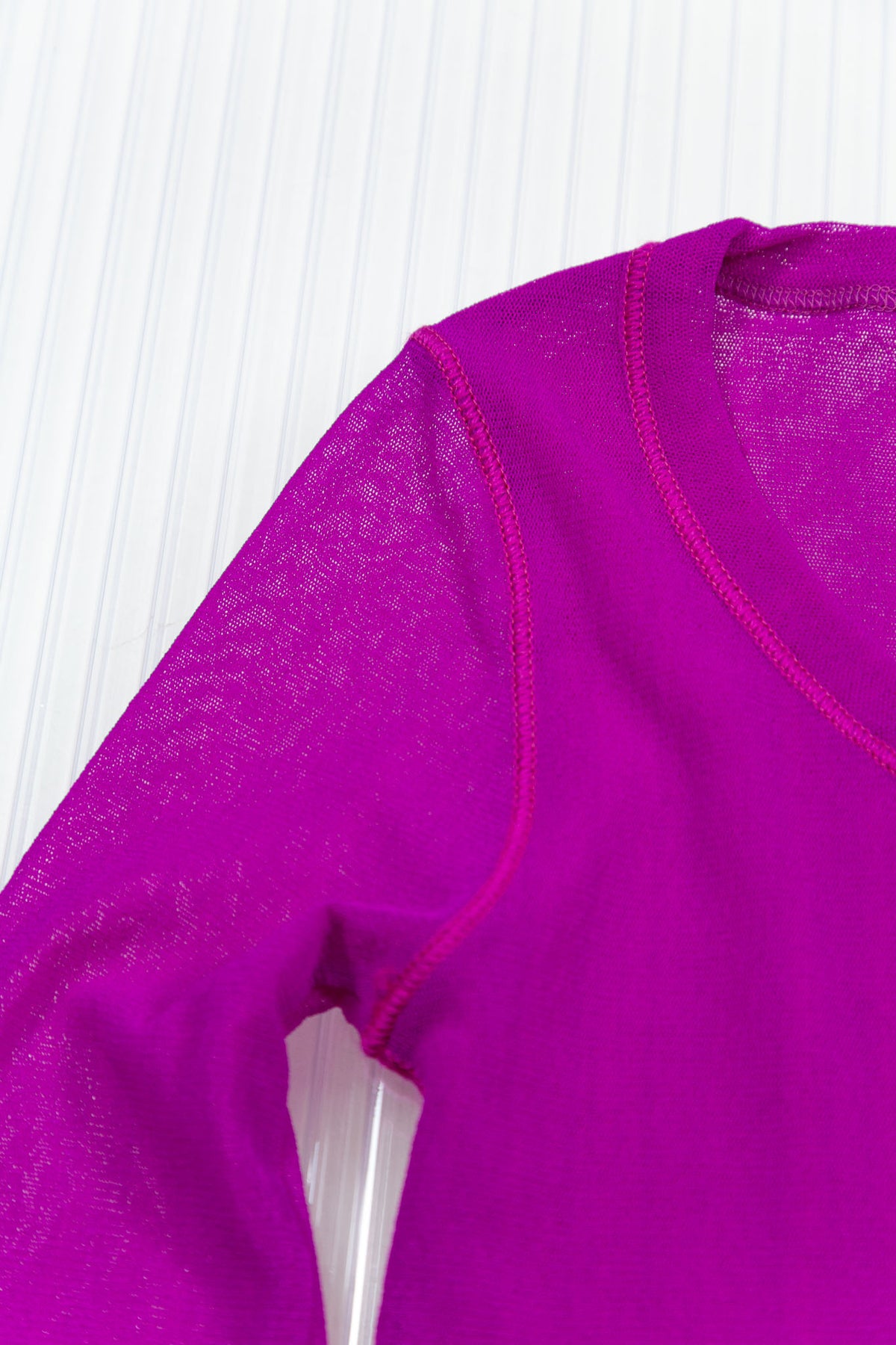 JEAN PAUL GAULTIER FUCHSIA SHEER MESH LONG SLEEVE TOP