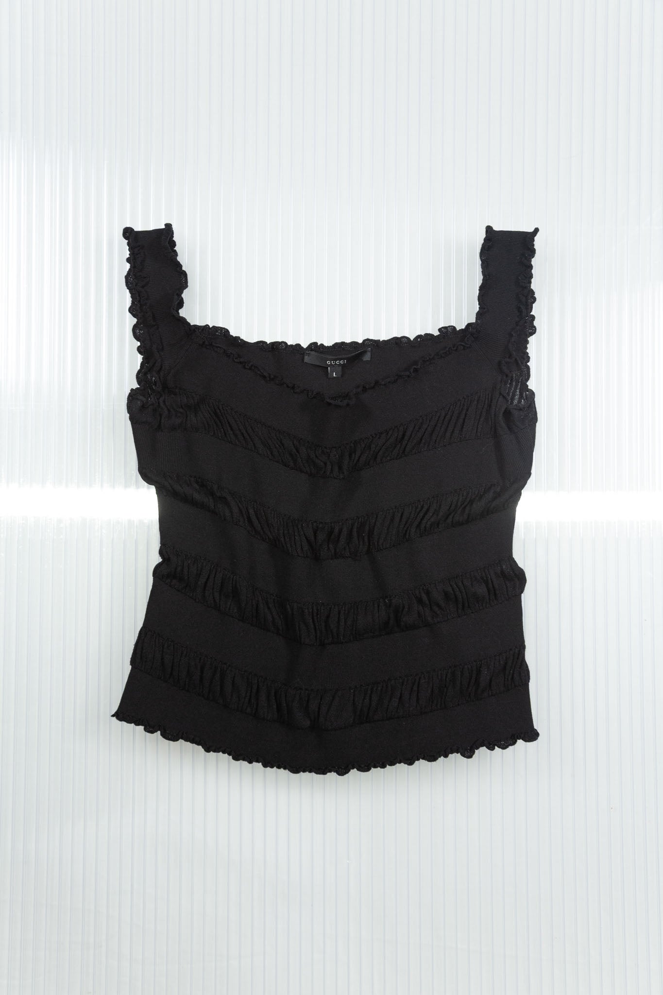 GUCCI TOM FORD BLACK SILK RUFFLED CAMISOLE