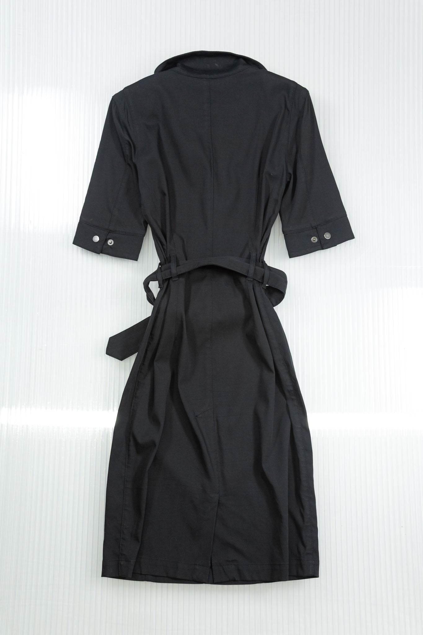 BLACK BELTED HIGH NECK MIDI DRESS