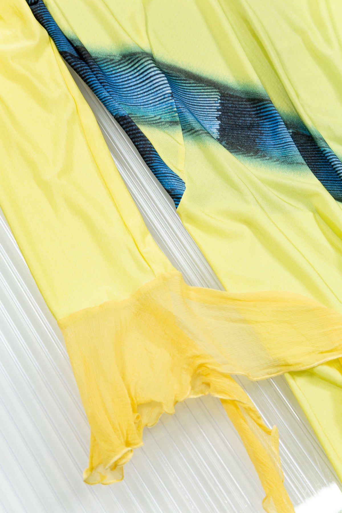 ROBERTO CAVALLI LIME ASYMMETRIC MESH MIDI DRESS