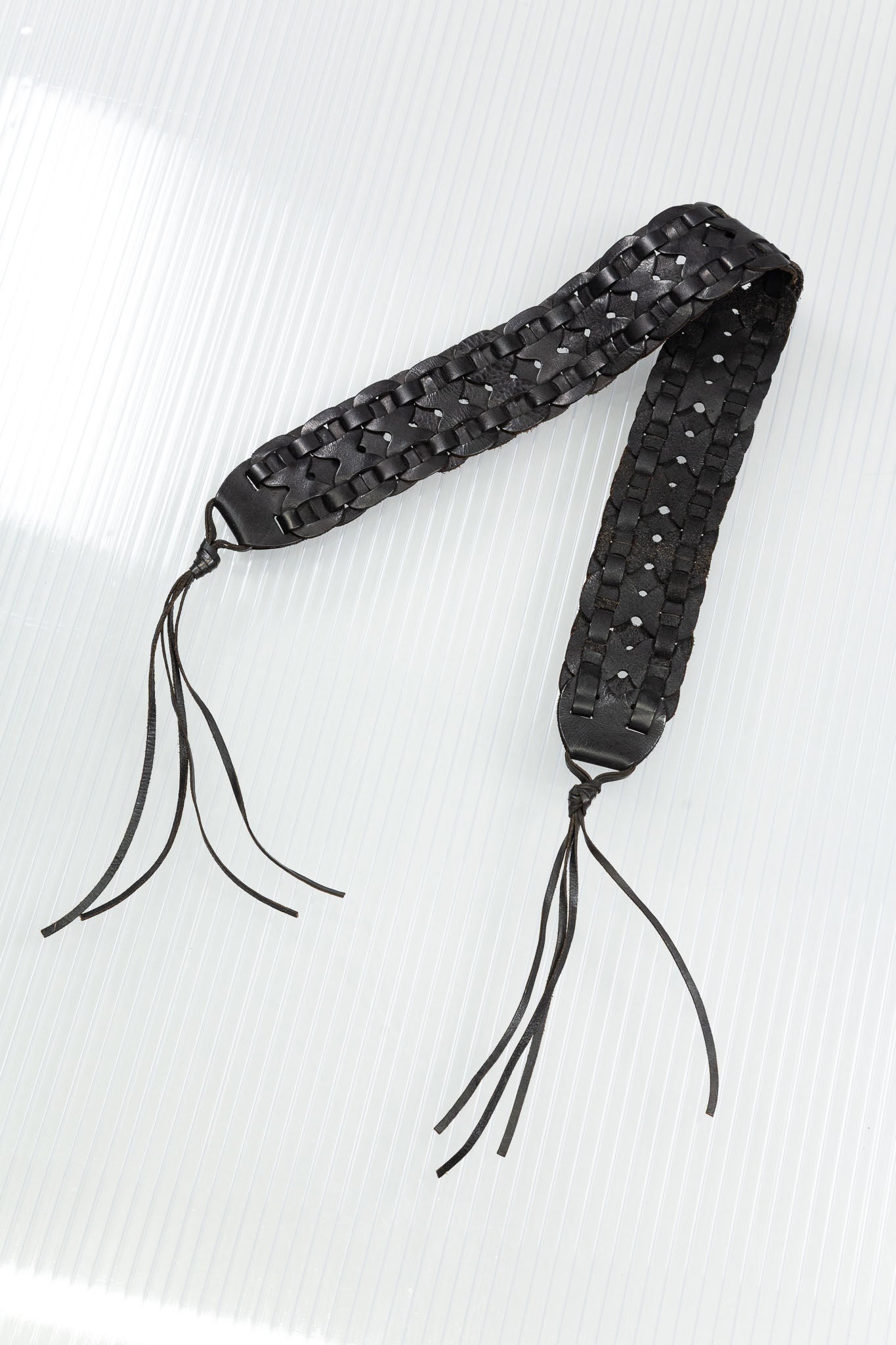BLACK WOVEN LEATHER WAIST BELT
